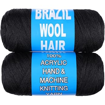 Brazilian Wool Hair Acrylic Yarn for African Crochet Braids Faux Locs Knitting Hair Synthetic Fibre Hair Extensions 2 Rolls Natural Black #Black