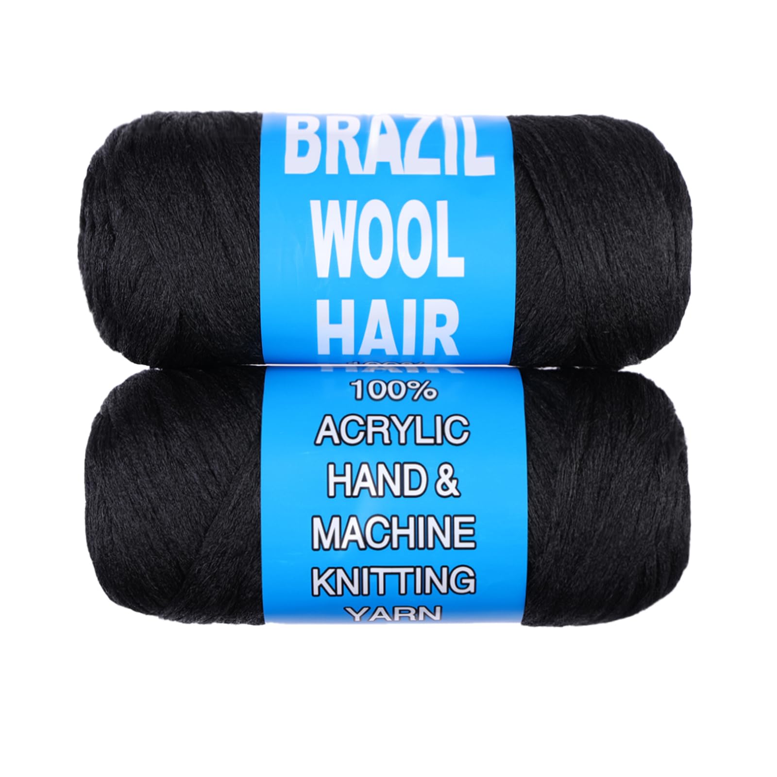 Samtress Brazilian Wool Hair for Braiding Hair 2 Pcs Natural Black Acrylic Yarn for African Crochet Braids Synthetic Senegalese Twist Jumbo Braids Faux Locs Knitting Hair Extensions (#1B)