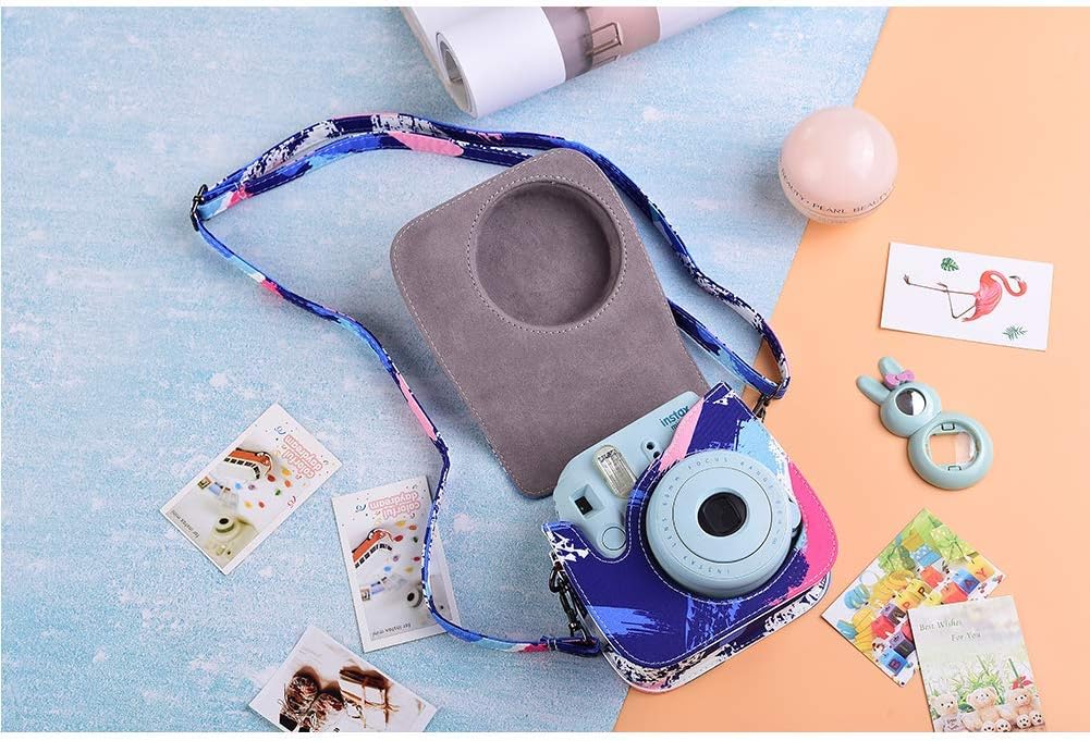 Katia Camera Case Bag Compatible for Fujifilm Instax Mini 11/9/ 8+/ 8 Instant Film Camera with Shoulder Strap and Photo Accessories Pocket - Blue Paint