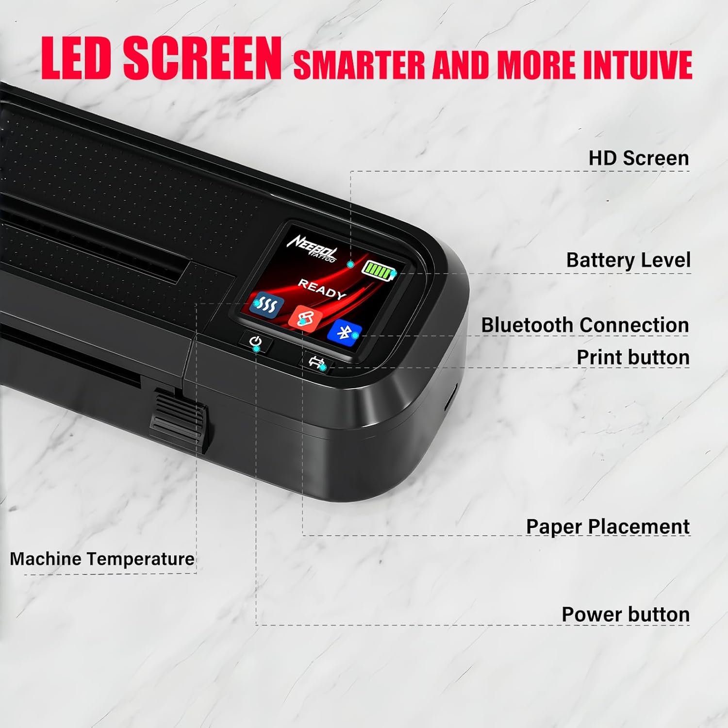 Neebol LED Screen Tattoo Stencil Printer, Wireless Tattoo Printer Machine, 10pcs Stencil Paper, Bluetooth Portable Tattoo Machine for Artists & Beginners, Compatible with Smartphone & PC