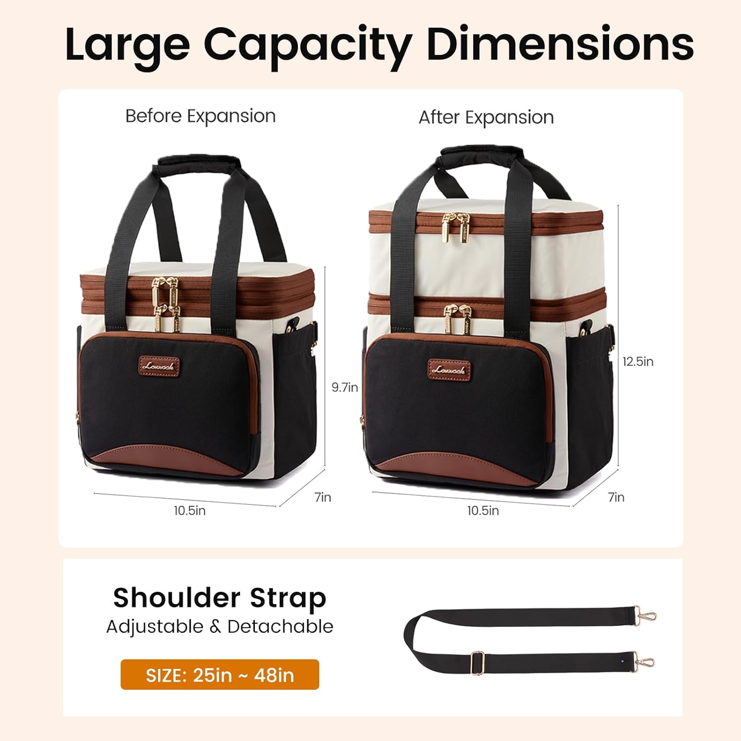 LOVEVOOK Insulated Lunch Bag For Women Men,Expandable Double Deck Lunch Box With Large Cup Holder,Leakproof Cooler Bag For Adult Lunch Tote Bag Work Picnic Beach with Adjustable Shoulder Strap Gift