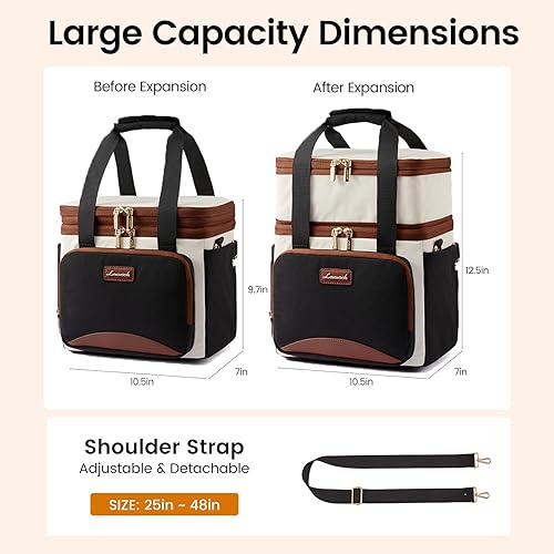 Miniatura 6 de LOVEVOOK Bolsa de almuerzo aislada para mujeres y hombres, lonchera expandible de doble cubierta con soporte para tazas grande, bolsa enfriadora a
