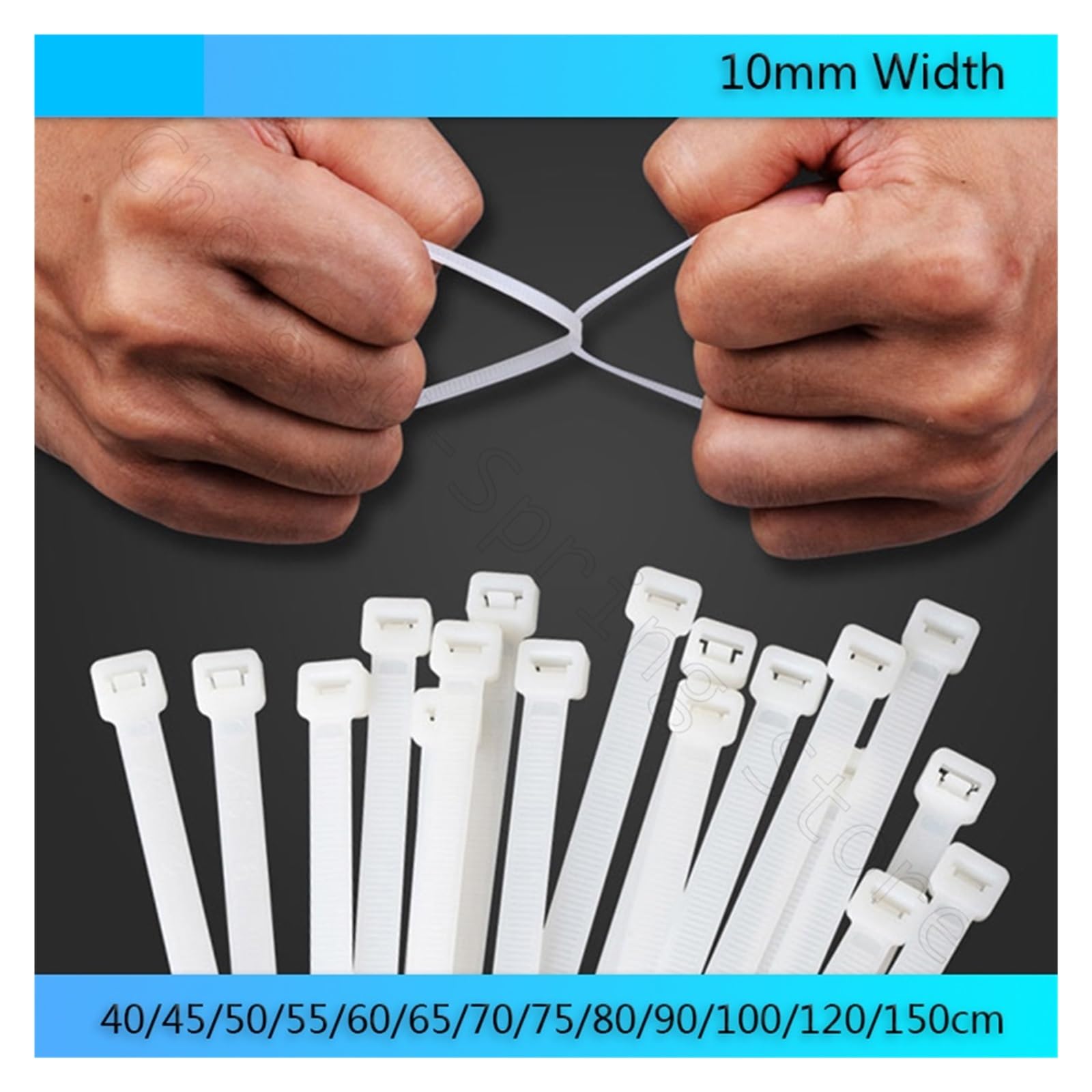 Kabelbinder, 100 Stück, 10 mm, selbstsichernd, Nylonbinder, 400, 450, 500, 550, 600, 650, 700, 750, 800, 900, 1000, 1200 mm, Kunststoffbinder (10 x 600 mm, weiß)