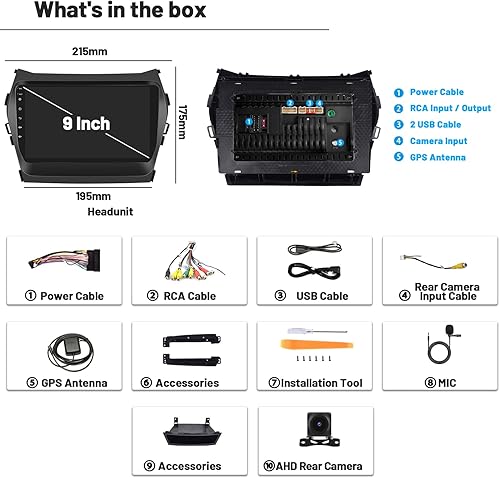 Miniatura 7 de Para Hyundai Santa Fe IX45 2013-2017 Radio con Apple CarPlay y Android Auto 9 pulgadas Android 11 coche estéreo unidad de navegación GPS Soporte