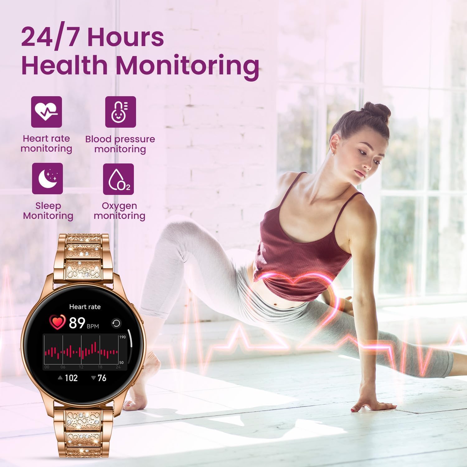 Reloj Inteligente Mujer Smartwatch con Llamada：1.27" TFT Smart Watch 300mAh Bluetooth IP68 Impermeable con Frecuencia Cardíaca SpO2 Sangre Presión Arterial Monitor Sueño 100+Deportivo para Android iOS