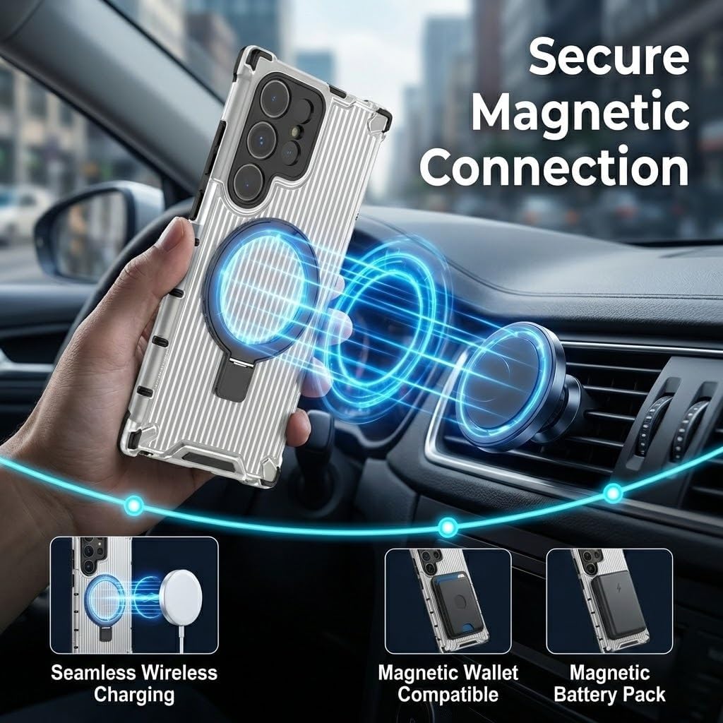 Magnetic Case for Samsung Galaxy S26/S25/S24 Ultra & Plus Series Compatible with MagSafe, with Rotatable Ring Stand, Slim Anti-Slip Textured Protective Phone Cover(Black,S25 Ultra)