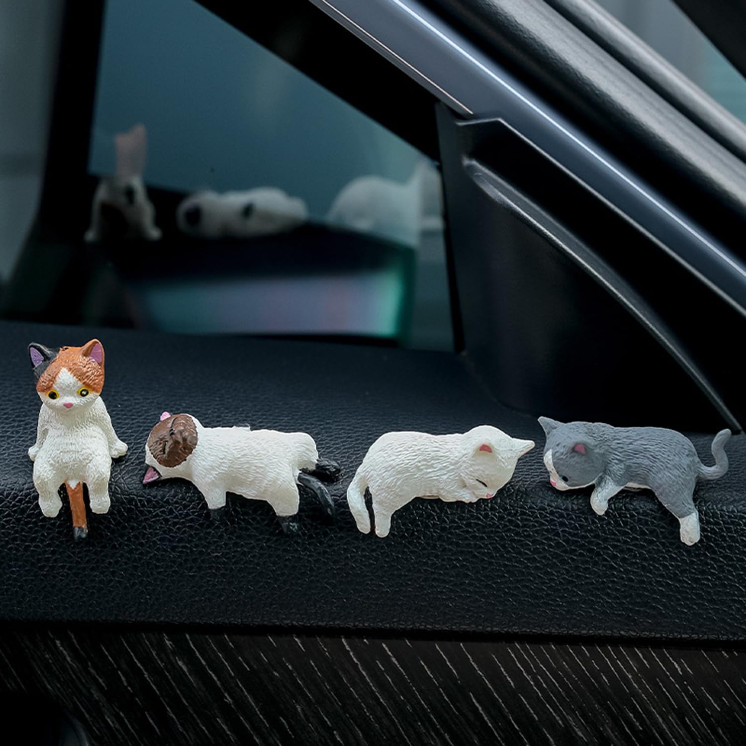 Spiaty Resin Miniature Cat Figurines Home, Office and Car Dashboard Decorations, Set of 4, White and Grey-picture-11