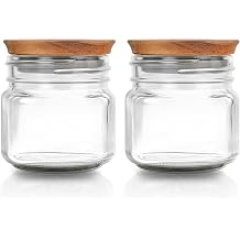 Regular Mouth Mason Jar 8 oz - 2 Pack - Regular Mouth Half Pint 8-Ounces Mason Jars With M.E.M Wooden Storage Lid - Heavy Duty Clear Glass Canning Jars For Storing Grains, Herbs, Spices, pickling