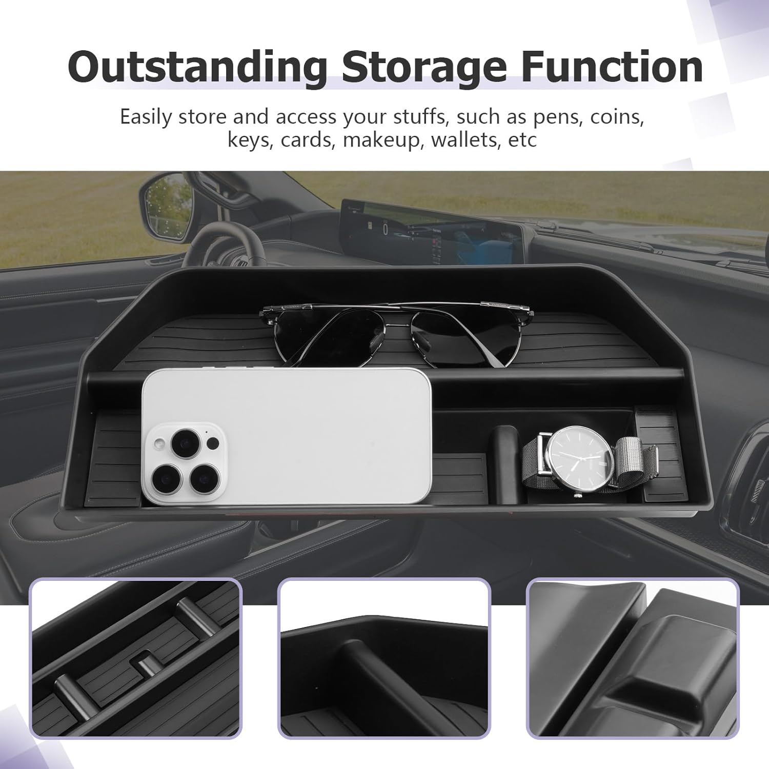 LUWU for 2026 Expedition Dashboard Storage Tray 2025 2026 Ford Expedition Active/Platinum/Tremor/King Ranch 13.2inch Behind Screen Organizer Center Console Dash Tray Expedition 2026 Accessories