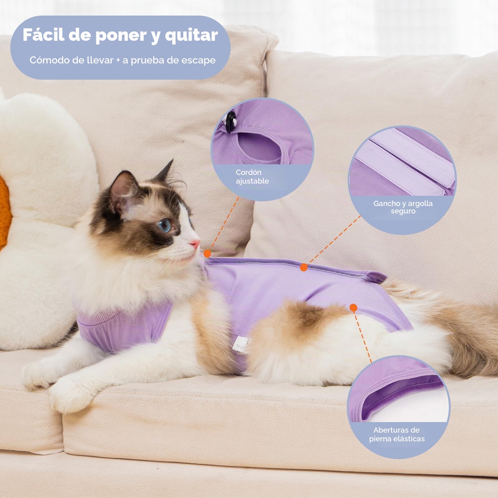 Avont Body De Recuperación para Gatos, Mono Suave para Después De Cirugía, Alternativa Transpirable para Gatas Esterilizadas, Cuidado De Heridas En La Piel, Color Púrpura, Talla S