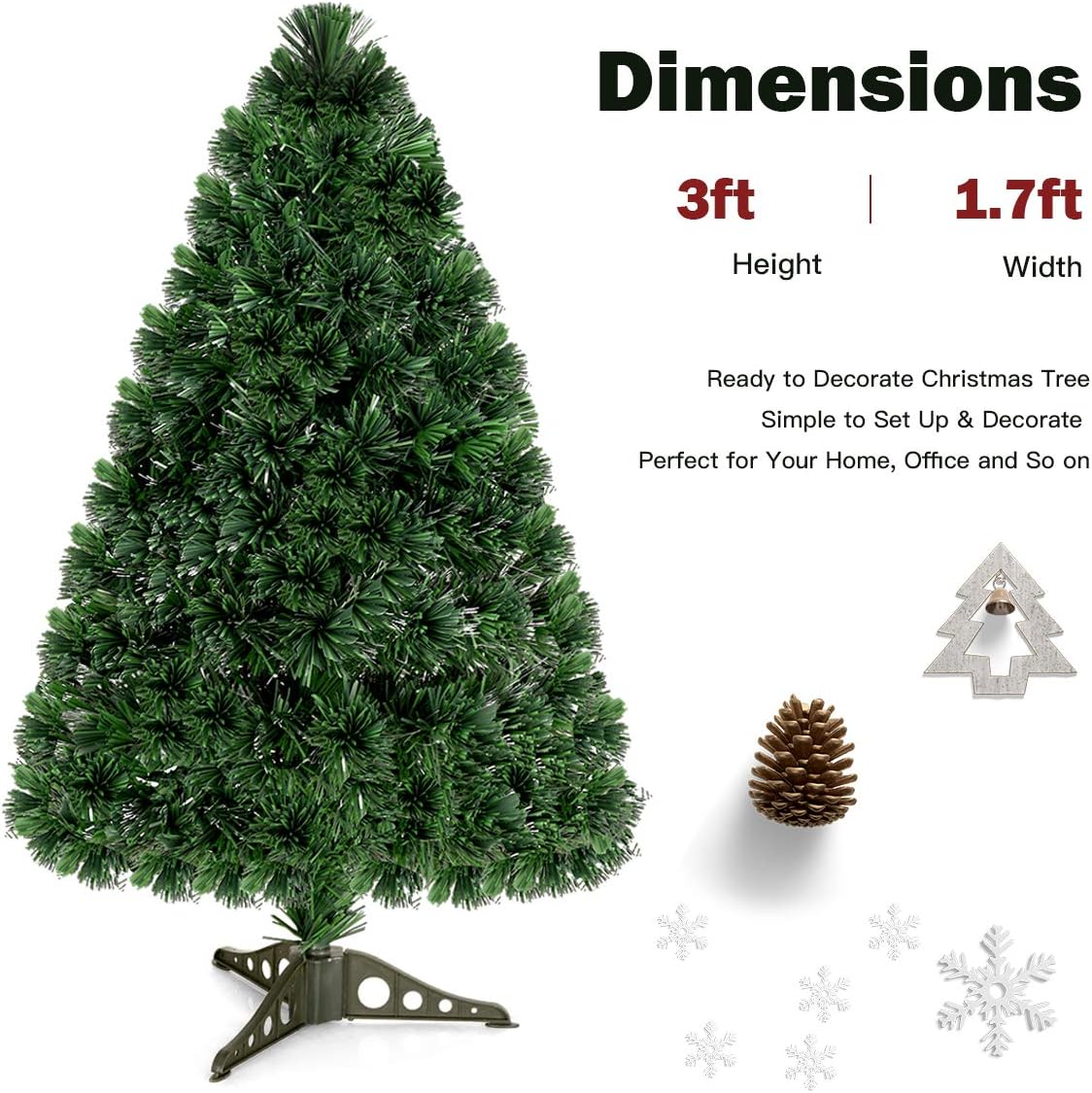 GOFLAME 3FT Pre-Lit Fiber Optic Artificial Christmas Tree Wrapped Home Holiday Décor, 85 Branch Tips, UL-Certified Transformer, Ideal for Home, Office, Shops, and Hotels