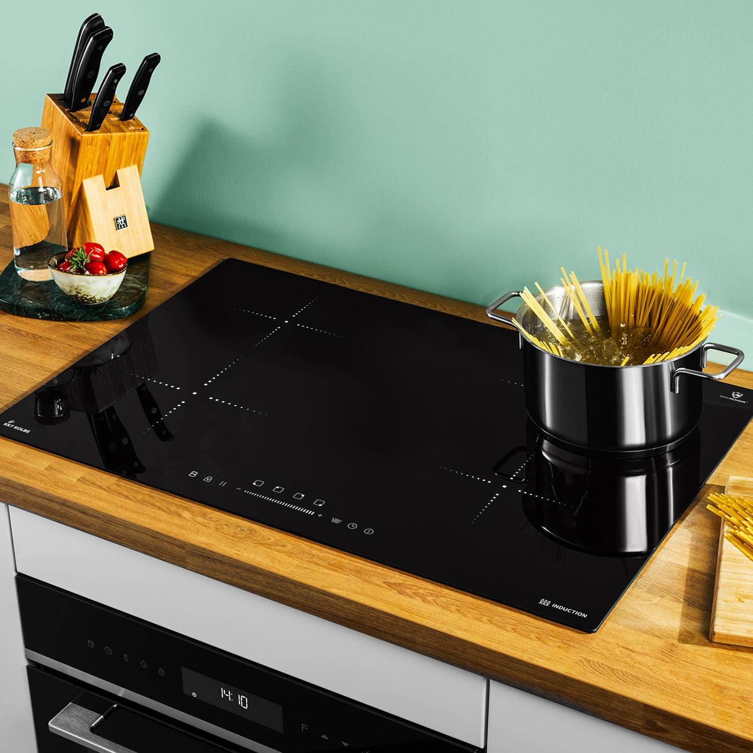 KKT KOLBE | Piano cottura a induzione 77 cm autonomo | Senza cornice | 4 zone di cottura | 9 livelli di potenza | Riscaldamento rapido Booster | Touch Slider | Timer di spegnimento | IH87704RL