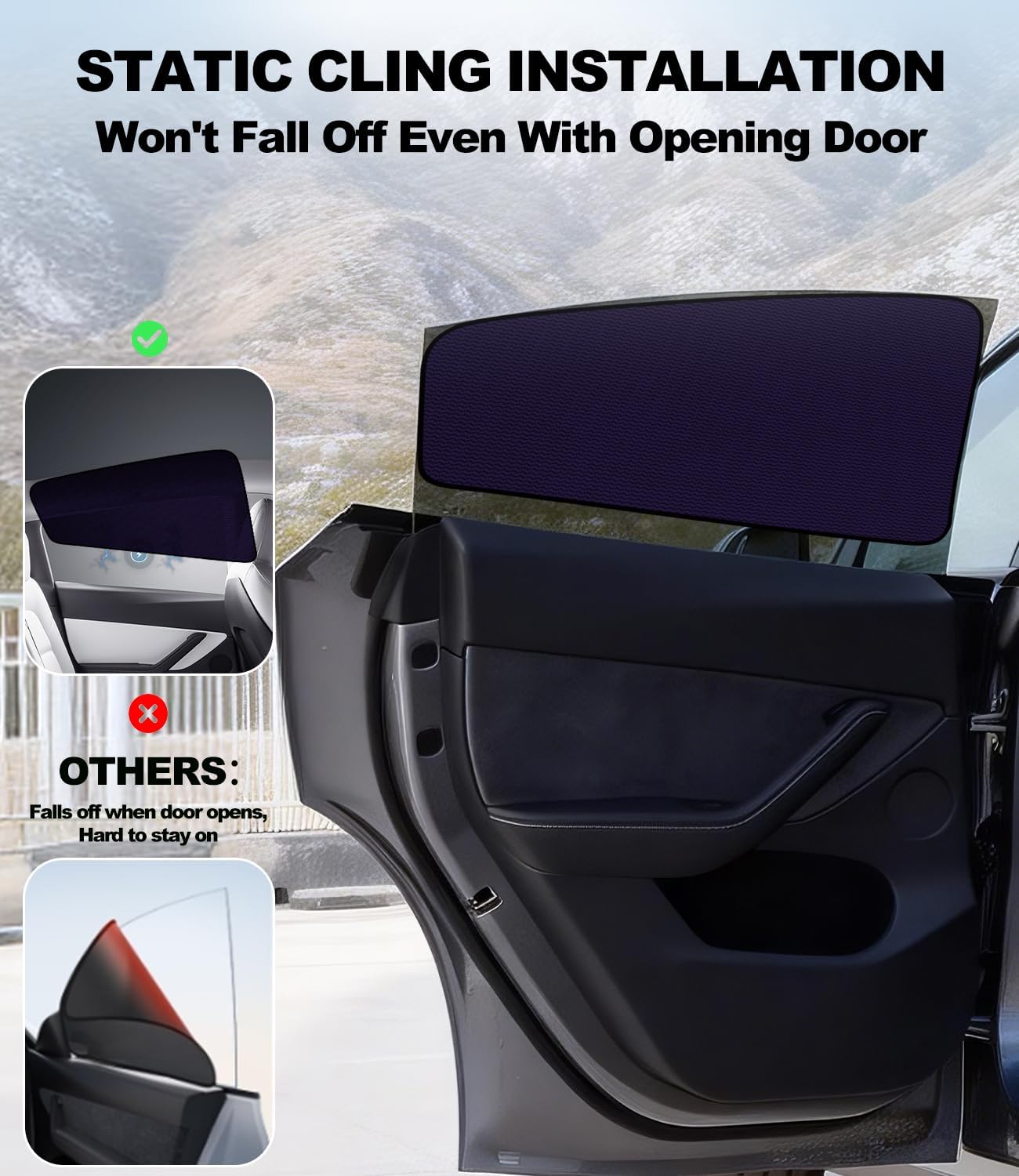 XCBYT Car Window Shades for Tesla Model 3 Highland 2024-2026, Static Cling Privacy Rear Side Window Covers, Clear Front Half Window Shades, Easy Install, No Residue (4 PCS)