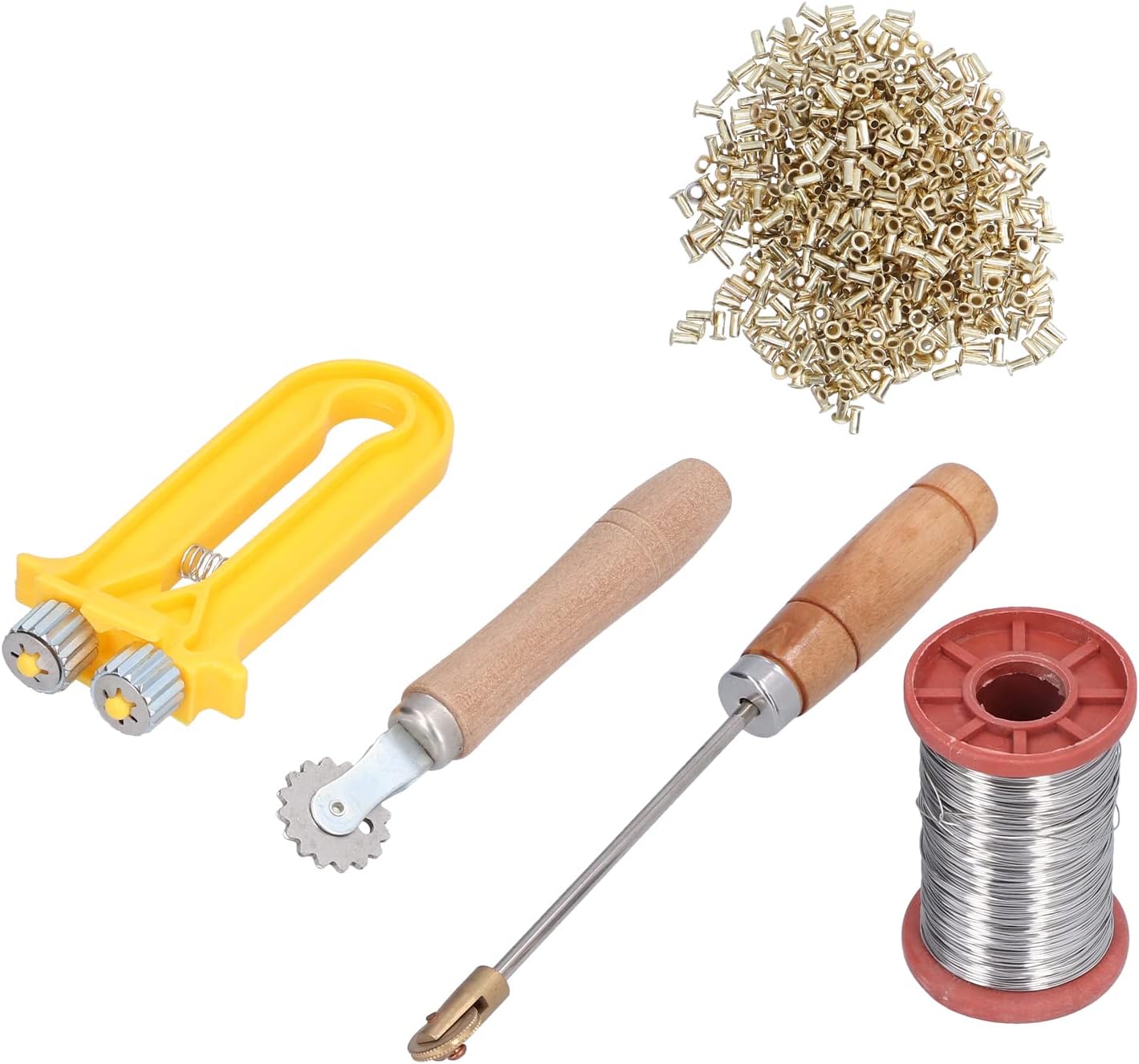 TOPINCN Beekeeping Tool Kit with Wire Embedders, Frame Tightener, 1000 Copper Eyelets, Iron Wire, Manual Embedding Device, 21.2oz, for Professional and Beginner Beekeepers
