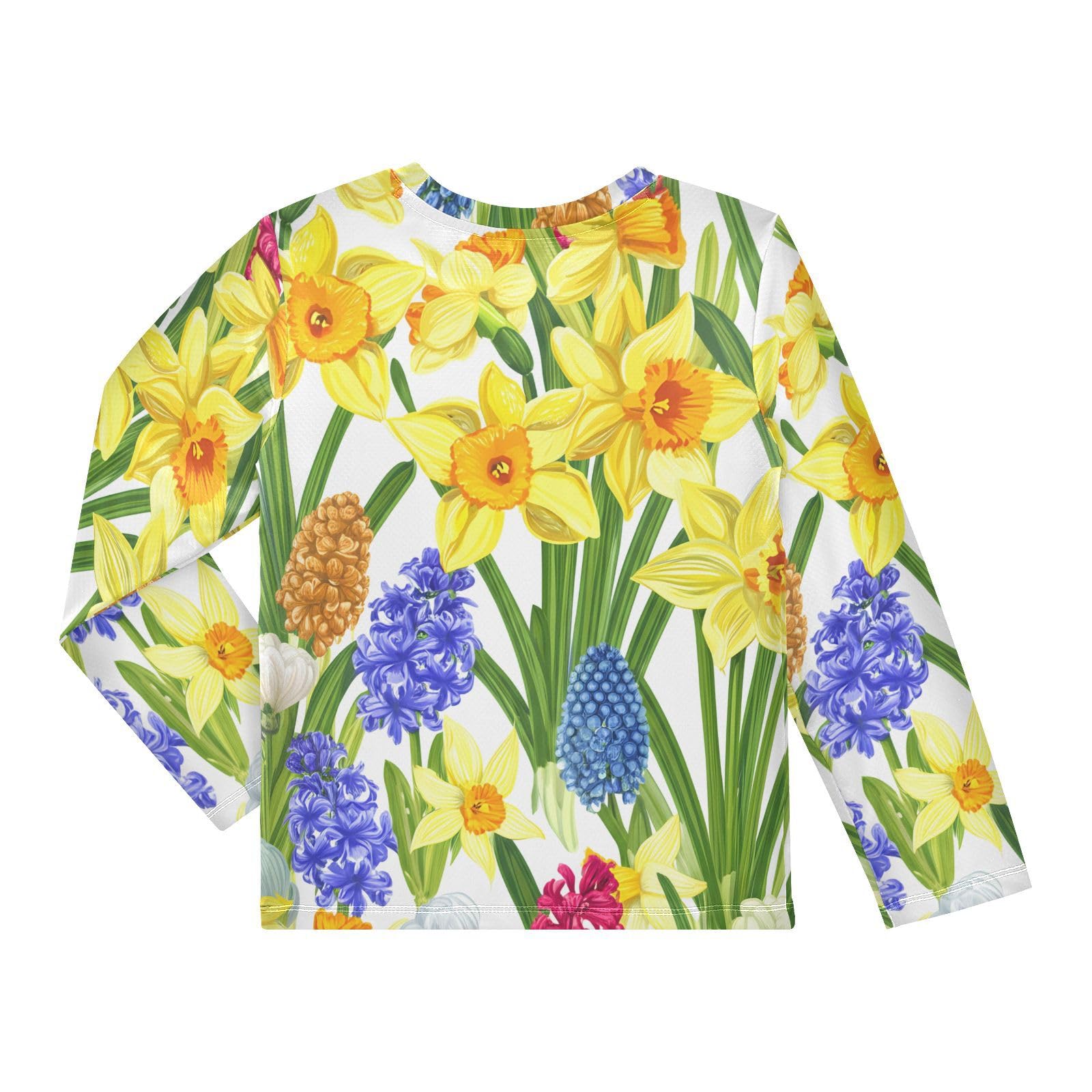 DOMIKING Hyacinths Floral White Boys Long Sleeve Rashguard Shirt Kids Quick Dry Swim Shirt for Kids Toddler 9-10T