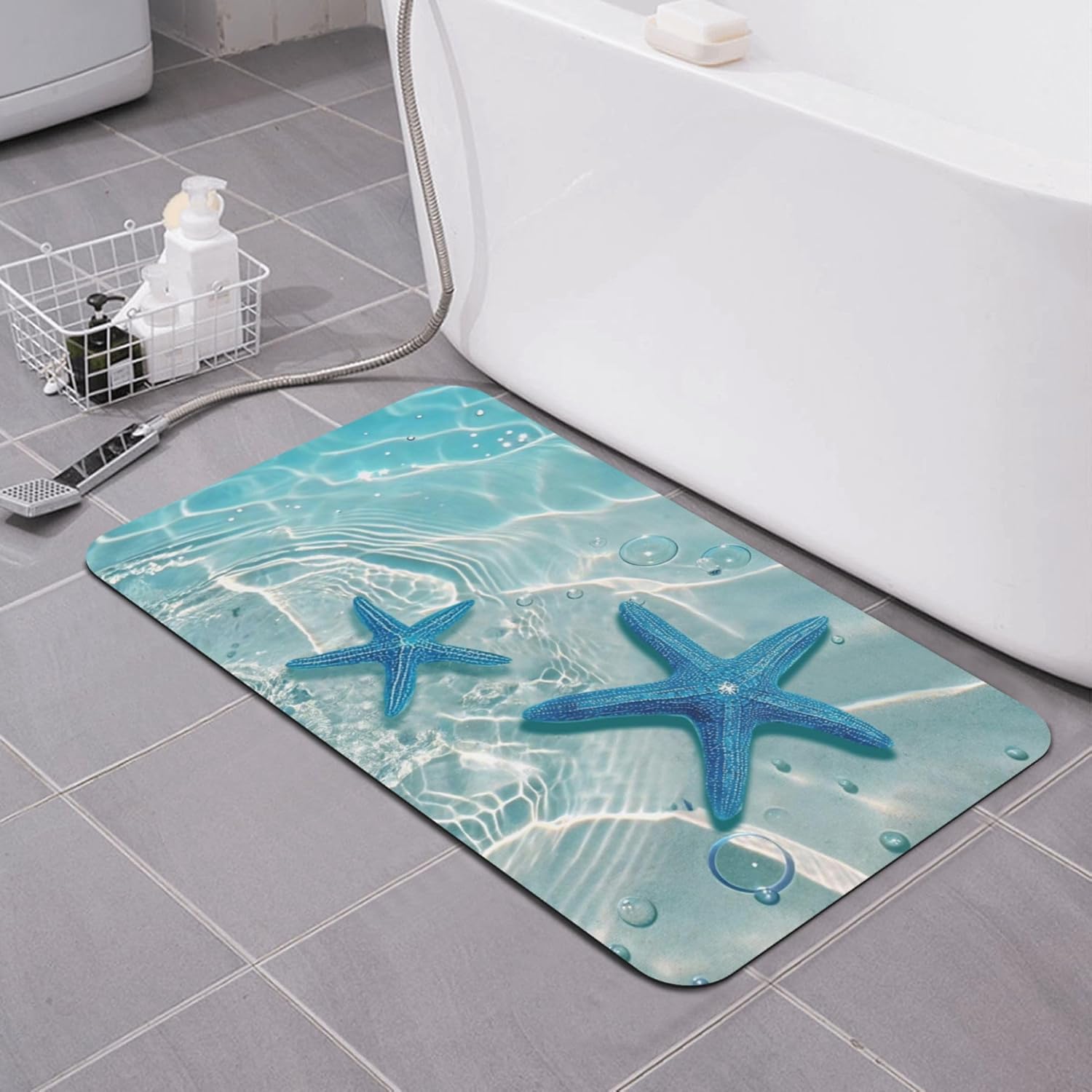 Blue Ocean Beach Bath mats Quick Dry Absorbent Bath Rugs Rubber Non Slip Bath Mat for Bathroom Floor Tub Shower Sink 20"×31.5"