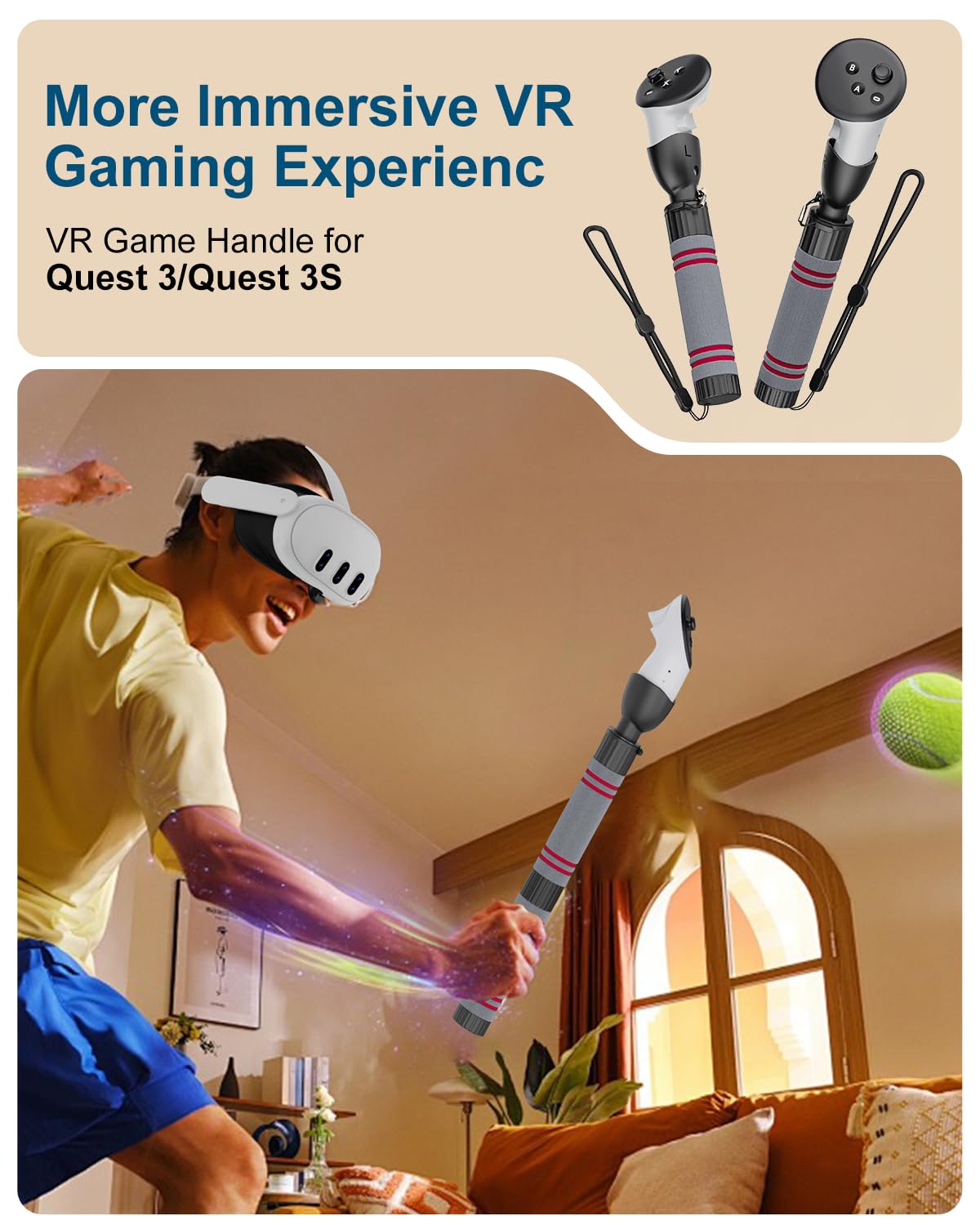 Accessoires de poignée pour Meta Quest 3, TanReginal Gorilla Tag Bras longs pour contrôleur Meta Quest 3S, double poignée d'extension VR Sticks compatibles avec Oculus Quest 3 pour Beat Saber et