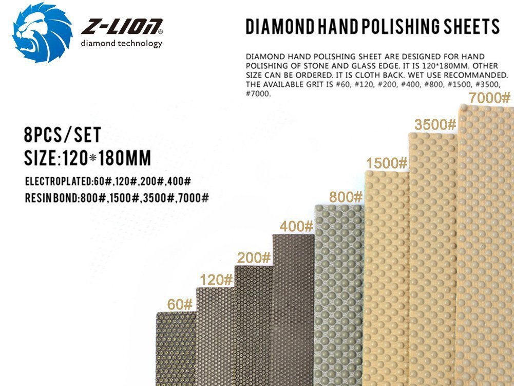 Z-Lion Hojas de papel abrasivo de diamante, papel de lija de diamante para moler piedra, vidrio, cerámica, herramienta de diamante (8 piezas/juego)