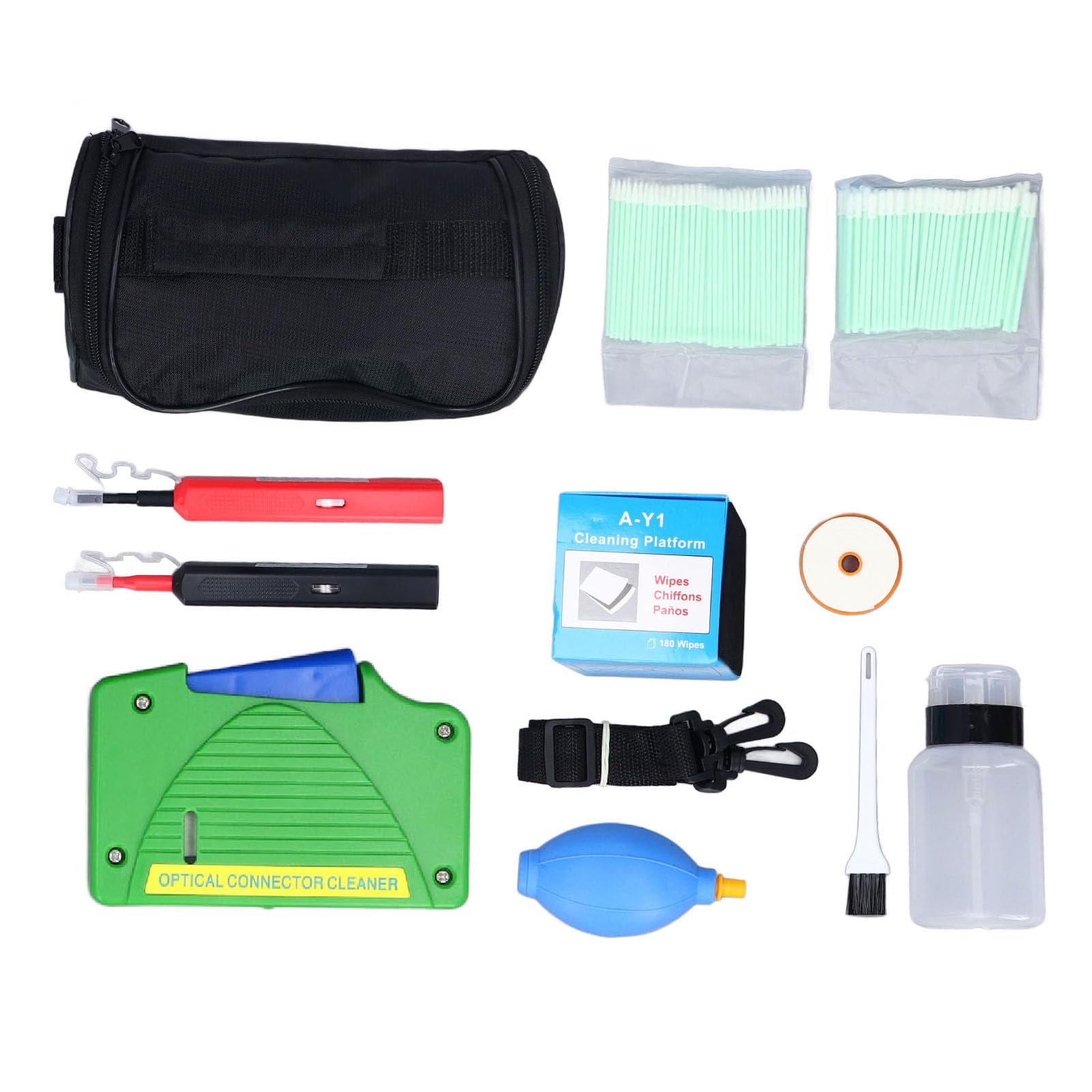 AUNMAS Kit di Pulizia per Fibra Ottica Pulitore per Connettori Ottici con Penne da 1,25 Mm e 2,5 Mm 800 Plus Pulisce la Borsa Portatile 13 in 1 per i Tecnici di Rete SC FC ST LC MU