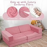 Vista 4 de MeMoreCool Juego de Sofá Modular Infantil de 10 Piezas — Juego de Sofá de Espuma Convertible de Corduroy para Construir Fortalezas, Relajarse