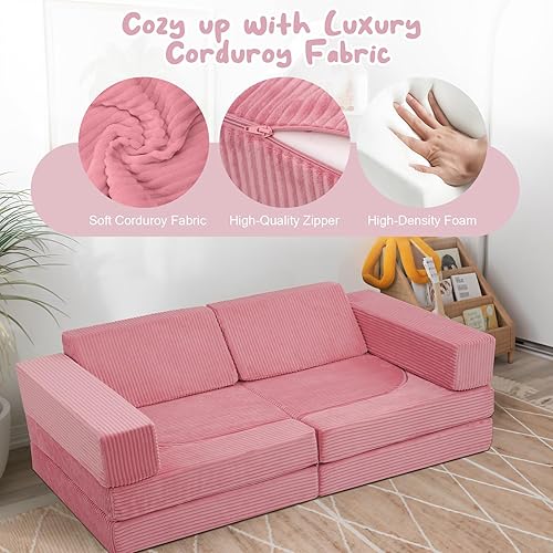 Miniatura 75 de MeMoreCool Sofá infantil para sala de juegos, sofá modular de 10 piezas, sofá convertible de pana, juego de construcción de fuerte de espuma para