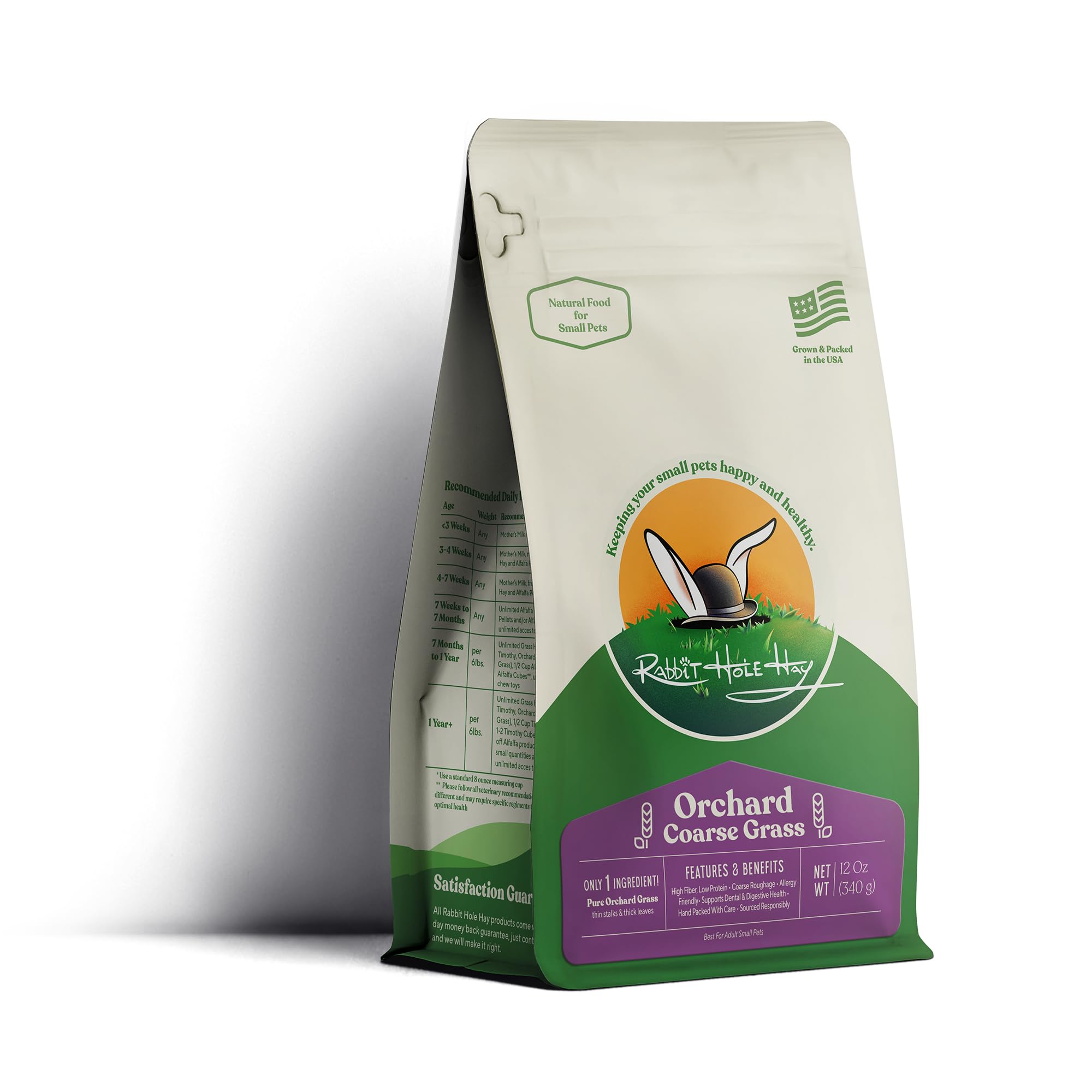 Rabbit Hole Hay - Ultra Premium Coarse Orchard Grass for Small Pets - 12 oz - Hand-Sorted Freshness