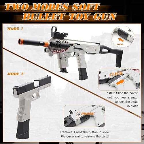 Miniatura 2 de Pistola de juguete de dos modos, rifle de expulsión con 80 balas suaves, 40 conchas, 2 clips, pistolas de juguete de bala suave, juegos de disparos