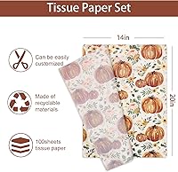 Vista 2 de Whaline 100 piezas de papel de seda de calabaza de otoño, hojas de papel de regalo rosa rubor con estampado floral, papel de embalaje vintage