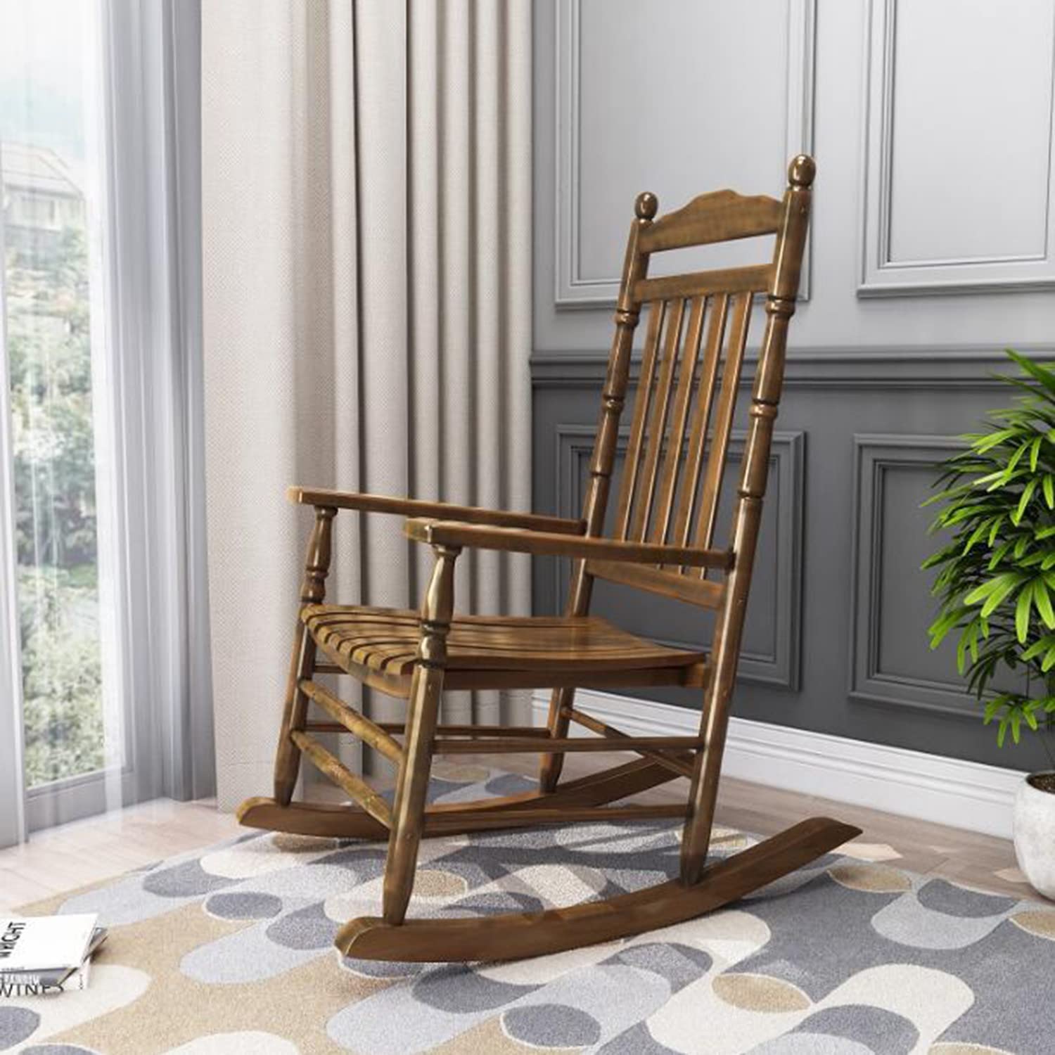 Rocking chair bois dossier haut contre la fatigue lombaire