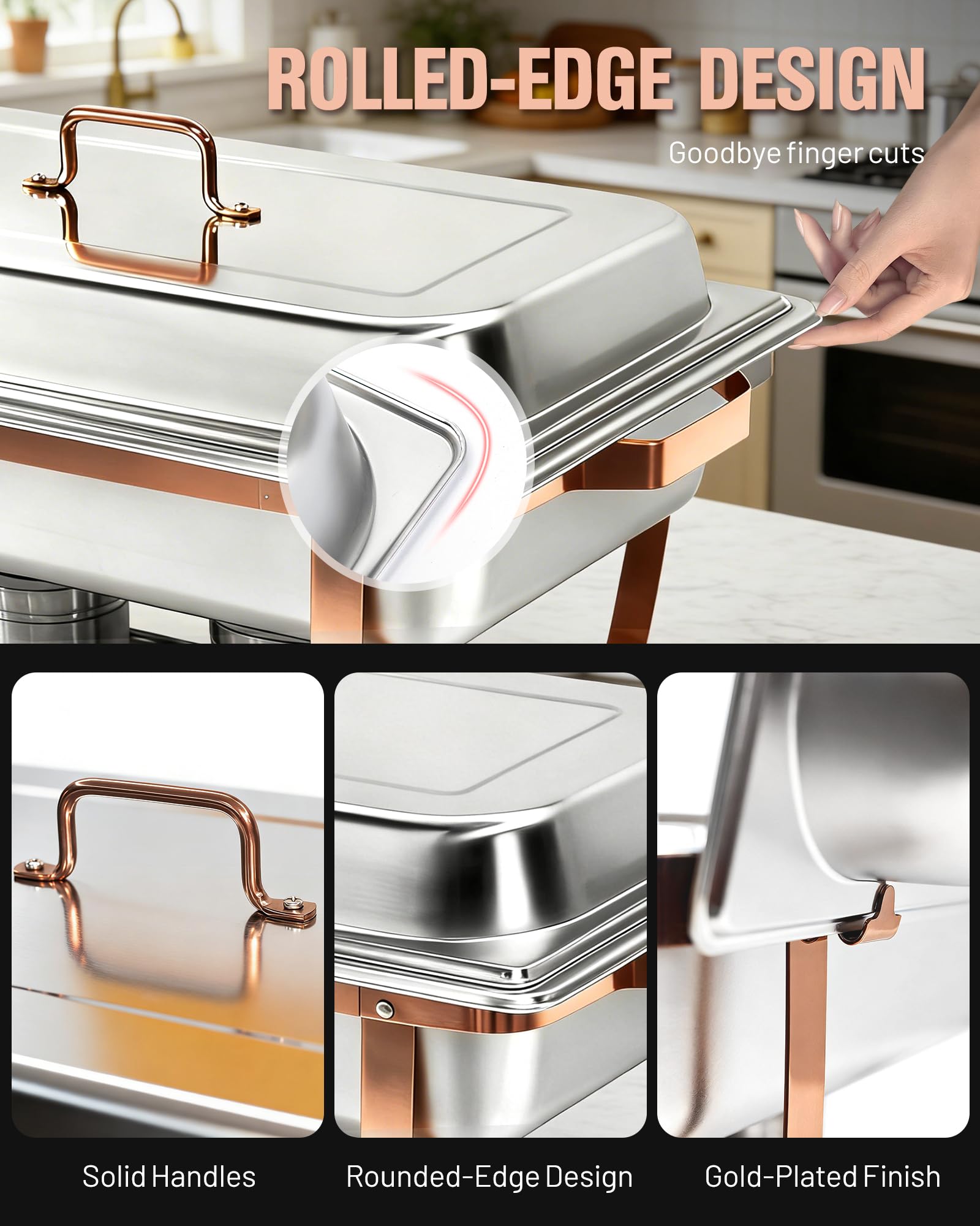 Chafing Dishes Buffet 2pcs, 9L, Scalda Vivande Portatile Rettangolare con Coperchio a Scomparsa [2 Vaschette Intere 4 Mezze Vaschette] Scaldavivande per Feste, Compleanni, Festività, Eventi in Chiesa