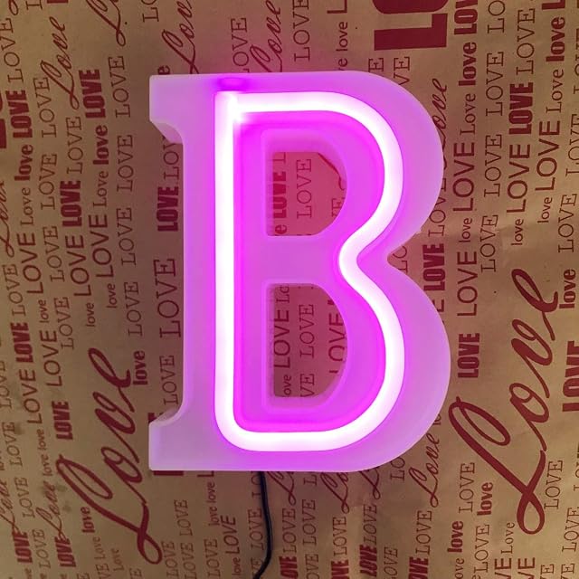 QiaoFei Light Up Marquee Letters Lights Letters Neon Signs, Pink Wall Decor/Table Decor for Home Bar Christmas, Birthday Party, Valentines Day Words-Pink Letters (B)