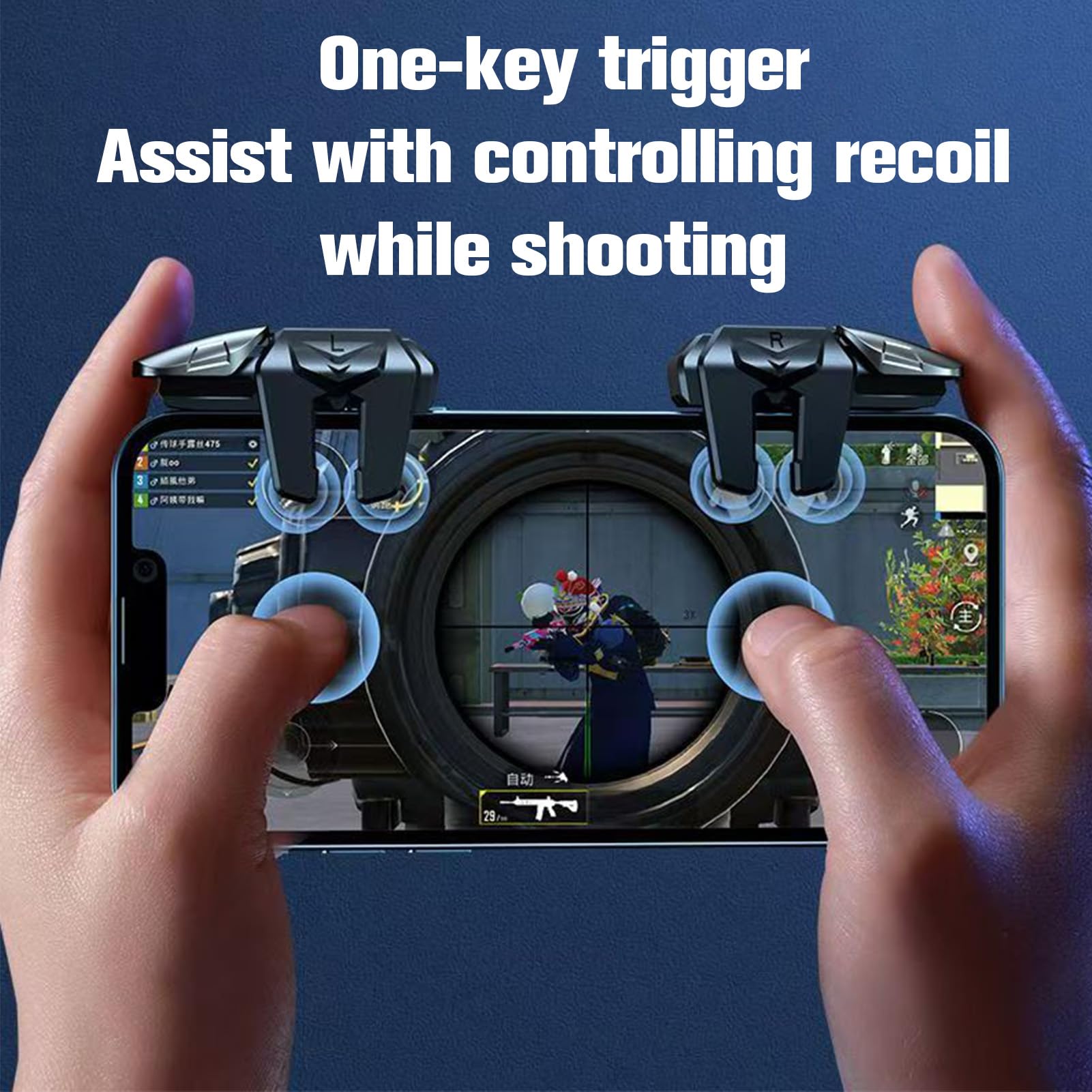 Fllyvly Controller di Gioco Mobile con 6 Dita, Joystick Triggers L1R1 L2R2 per PUBG, COD, Compatibile con Smartphone Android e iPhone, Massima Precisione e Protezione del Telefono