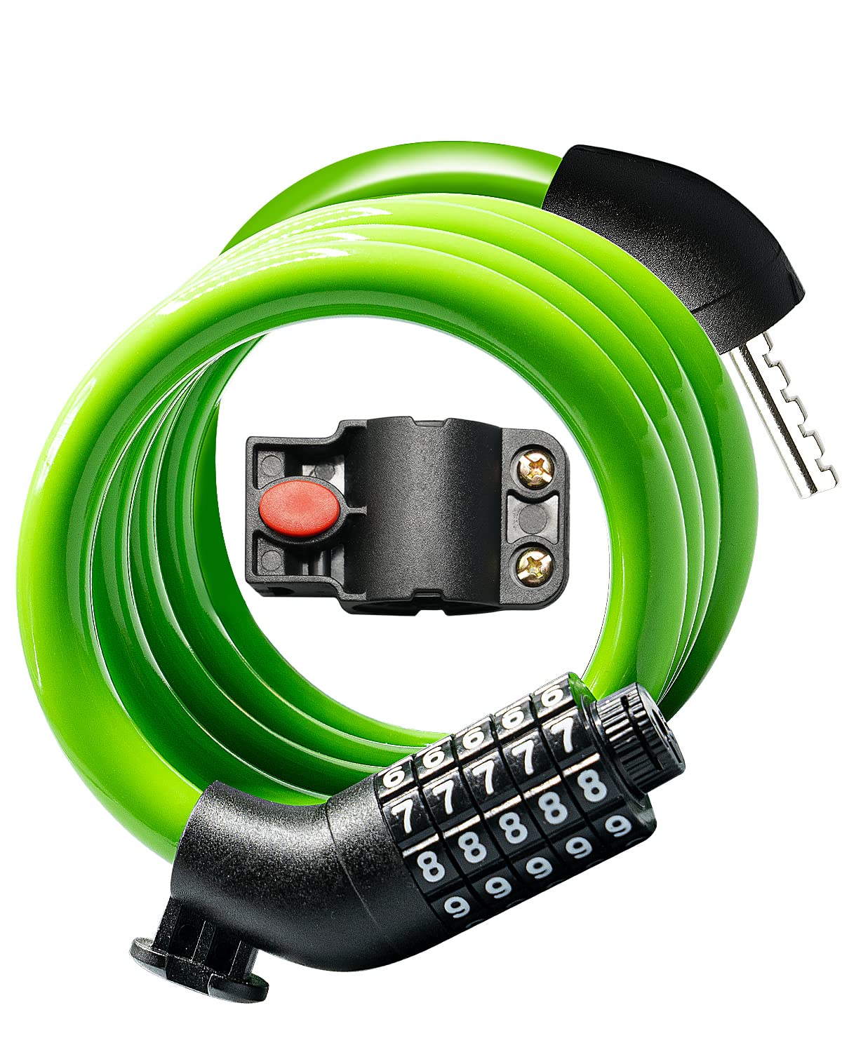 URBANMAXBike Lock Cable with Combination,High Security Resettable Combination Bicycle Lock Anti-Theft, Scooter Lock with Mounting Bracket for Bikes and Scooters, Green