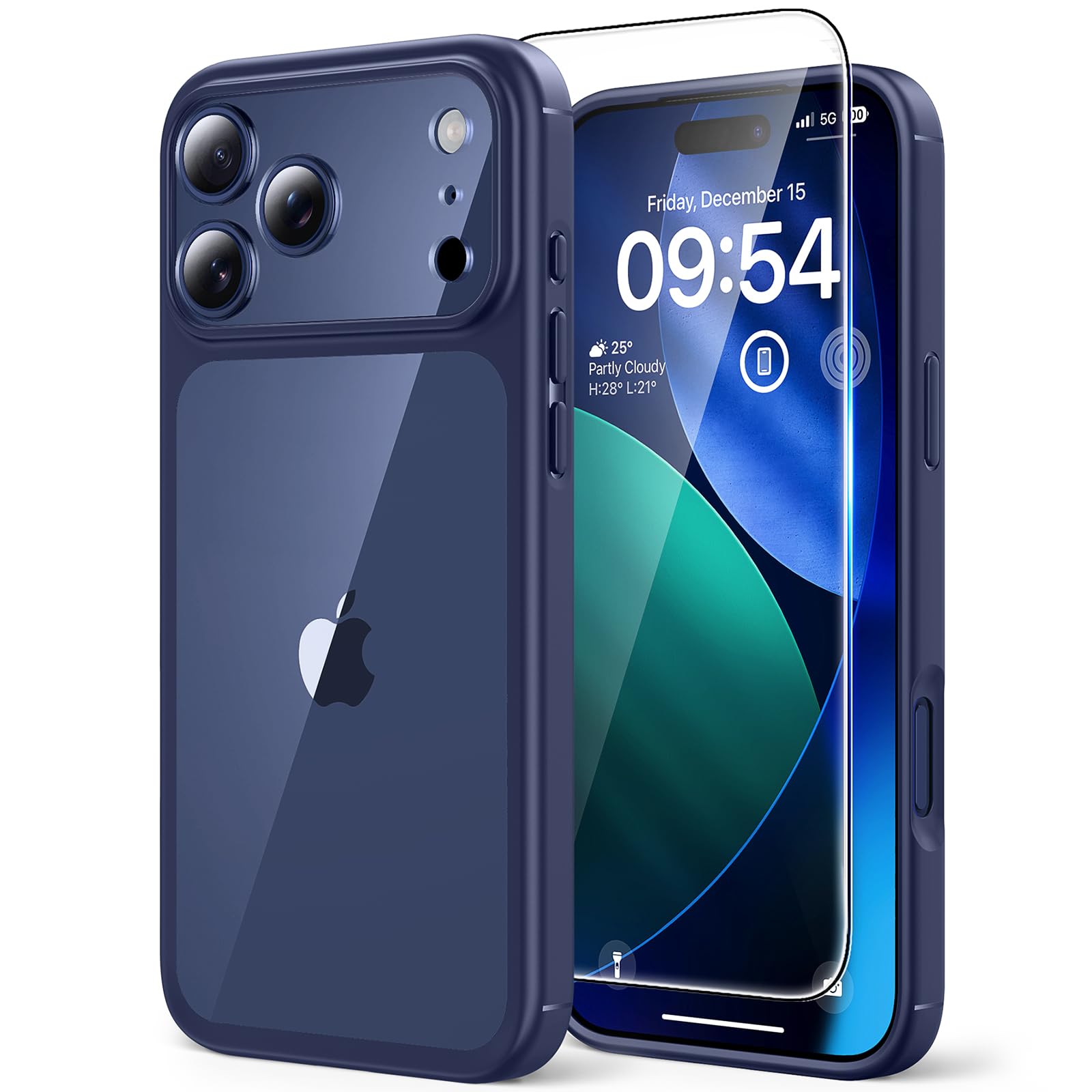 TAURI Cover per iPhone 17 Pro Max con Pellicola in Vetro Temperato,Protezione Completa della Fotocamera,Custodia per Sottile Antishock, Anticaduta - Blu