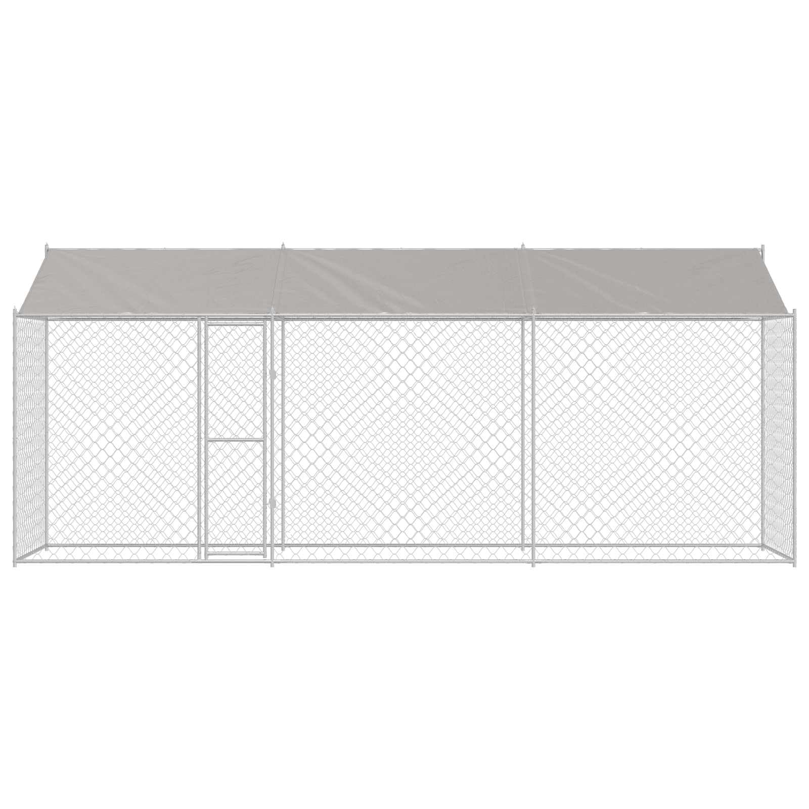 Klatka dla psa z dachem, srebrna, wykonana ze stali i PE 600 x 200 x 256 cm, przestronna karma dla psów z kratką drucianą, zamykane drzwi, stabilny metalowy kojec do ogrodu