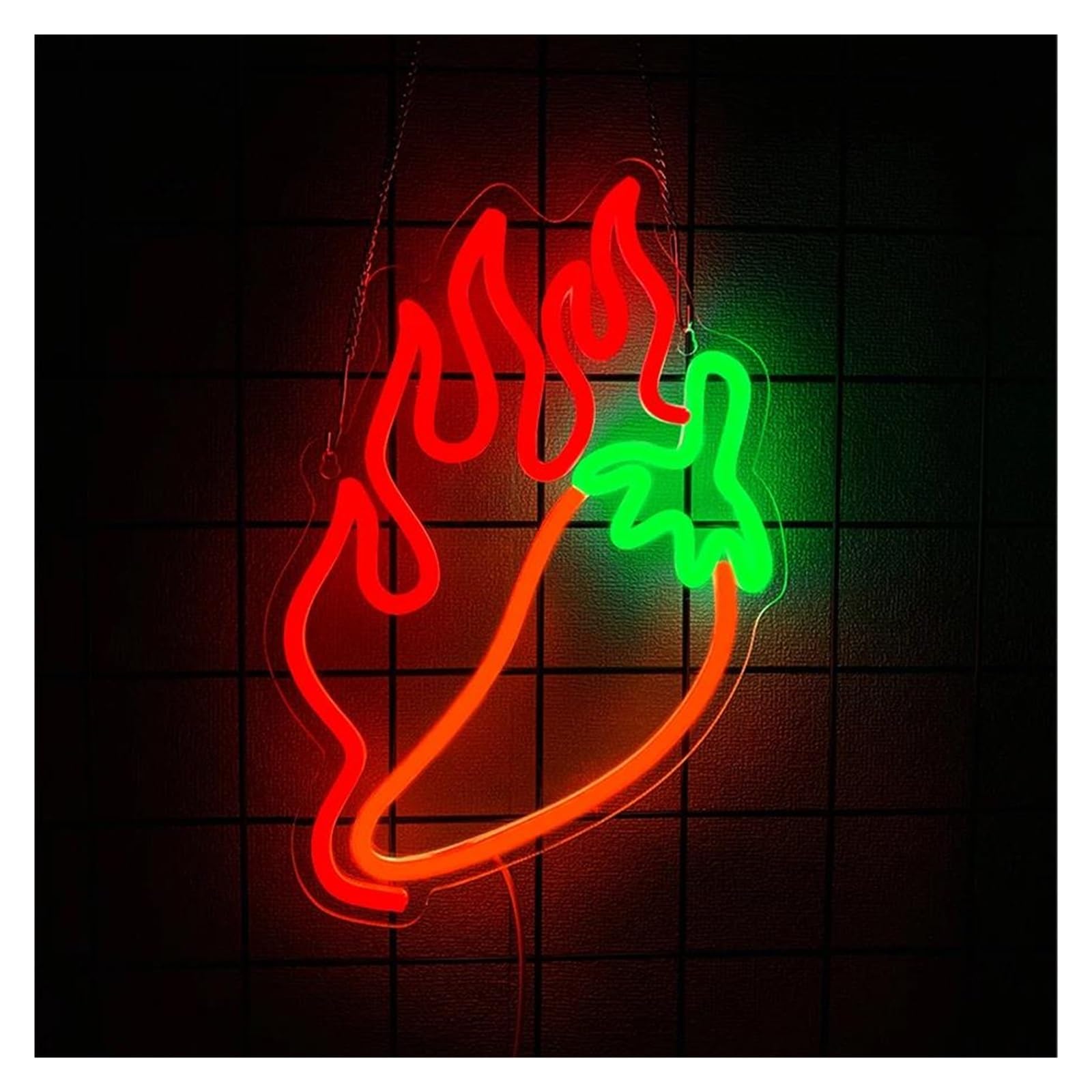 SHOUXI Sign Lamp Red Pepper Fire Neon Sign Light Dimmable USB Powered for Business Kitchen Restaurant Office Hotel Cafe Birthday Party Wall Decor 23.5cmx34cm