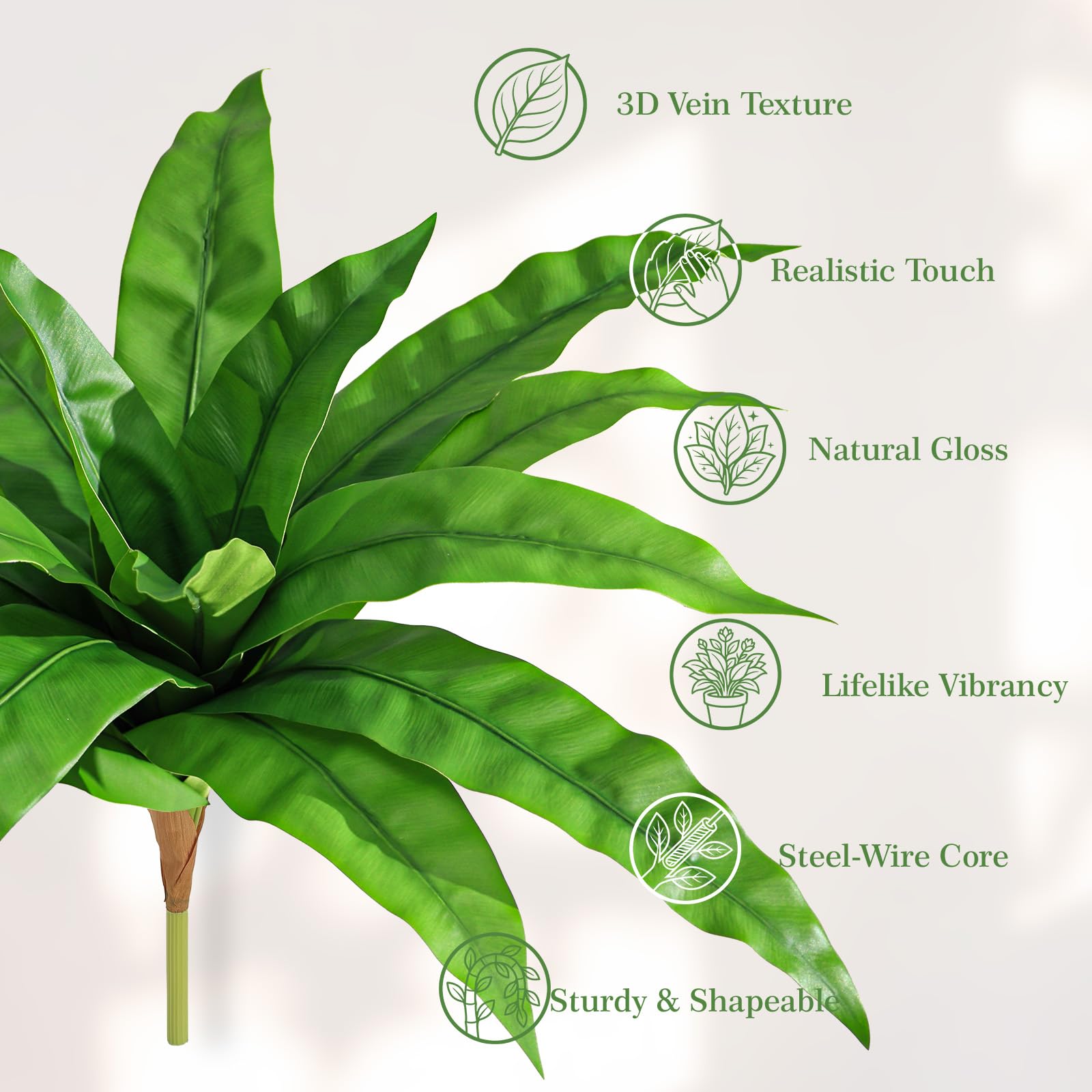 4 plantas artificiales para exteriores, tallos de helecho de nido de pájaros, verde brillante, 3D, tacto real, plantas de dracaena falsas, resistentes a los rayos UV, resistentes a la intemperie