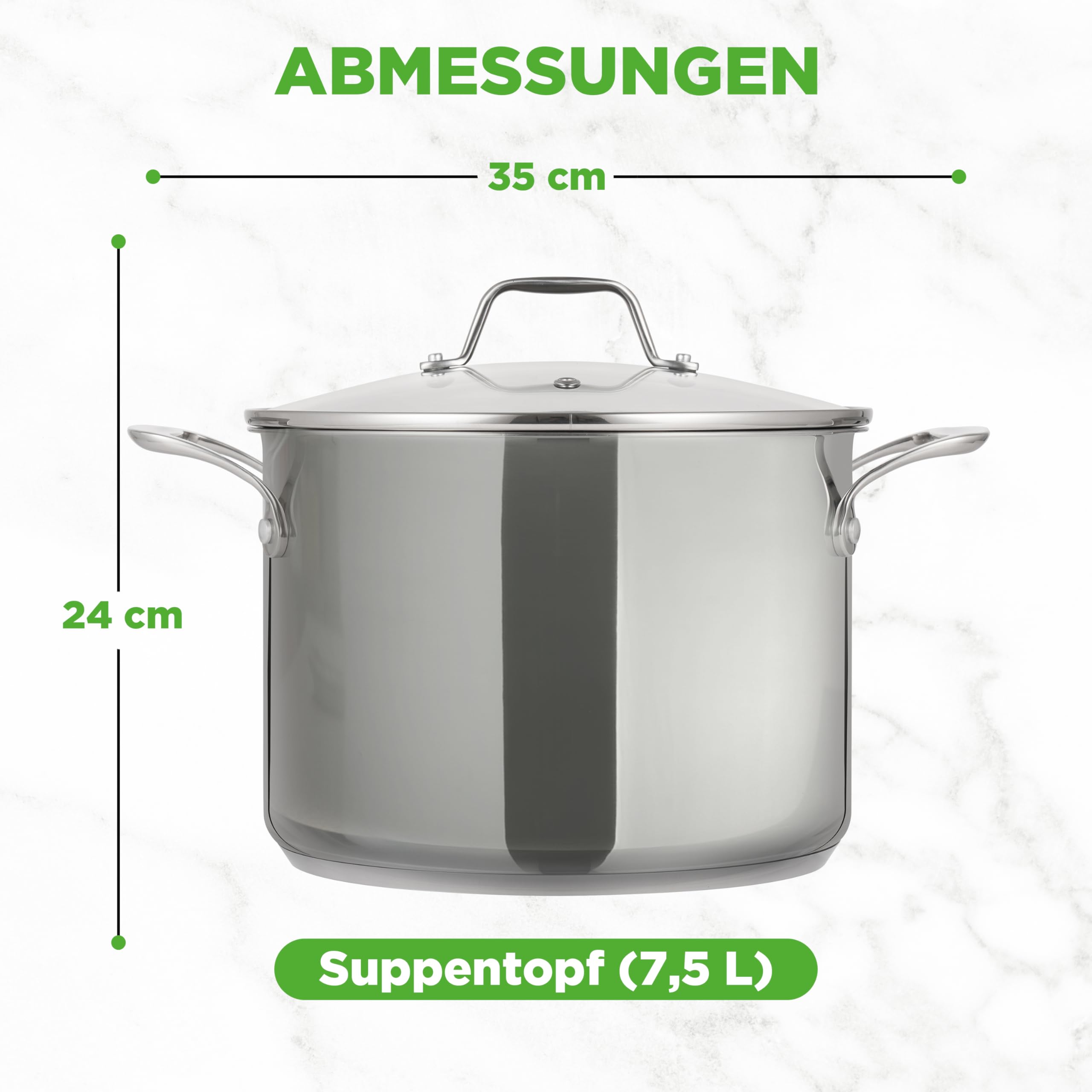 NutriChef Kochtopf groß, 8L Suppentopf Induktion aus Edelstahl mit Glasdeckel, 18/8 Großraumtopf Hitzebeständig bis 260 °C, Für alle Herdarten, Spülmaschinengeeignet, Silver