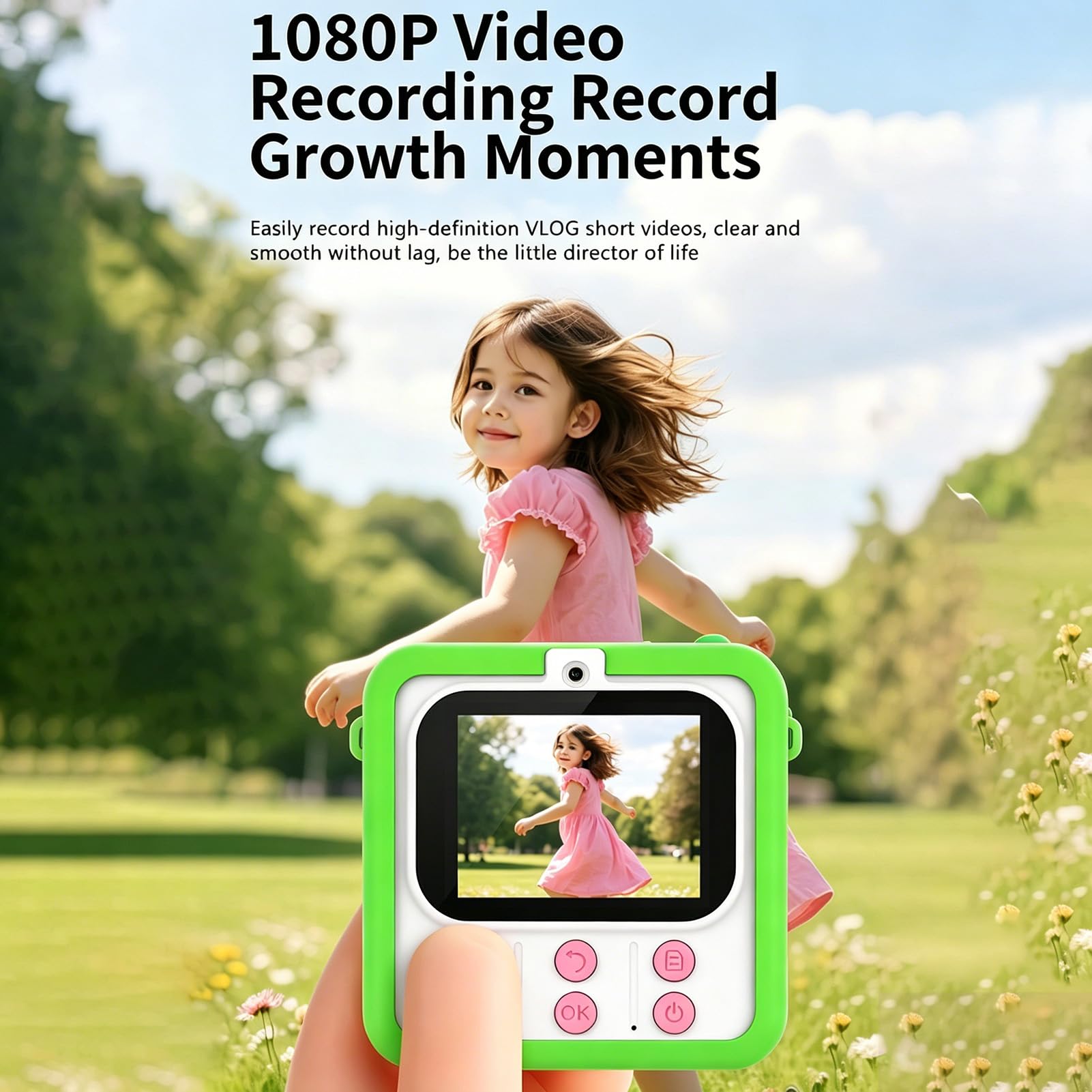 Cámara de Impresión Instantánea para Niños, Pantalla de 2,4 (Verde)