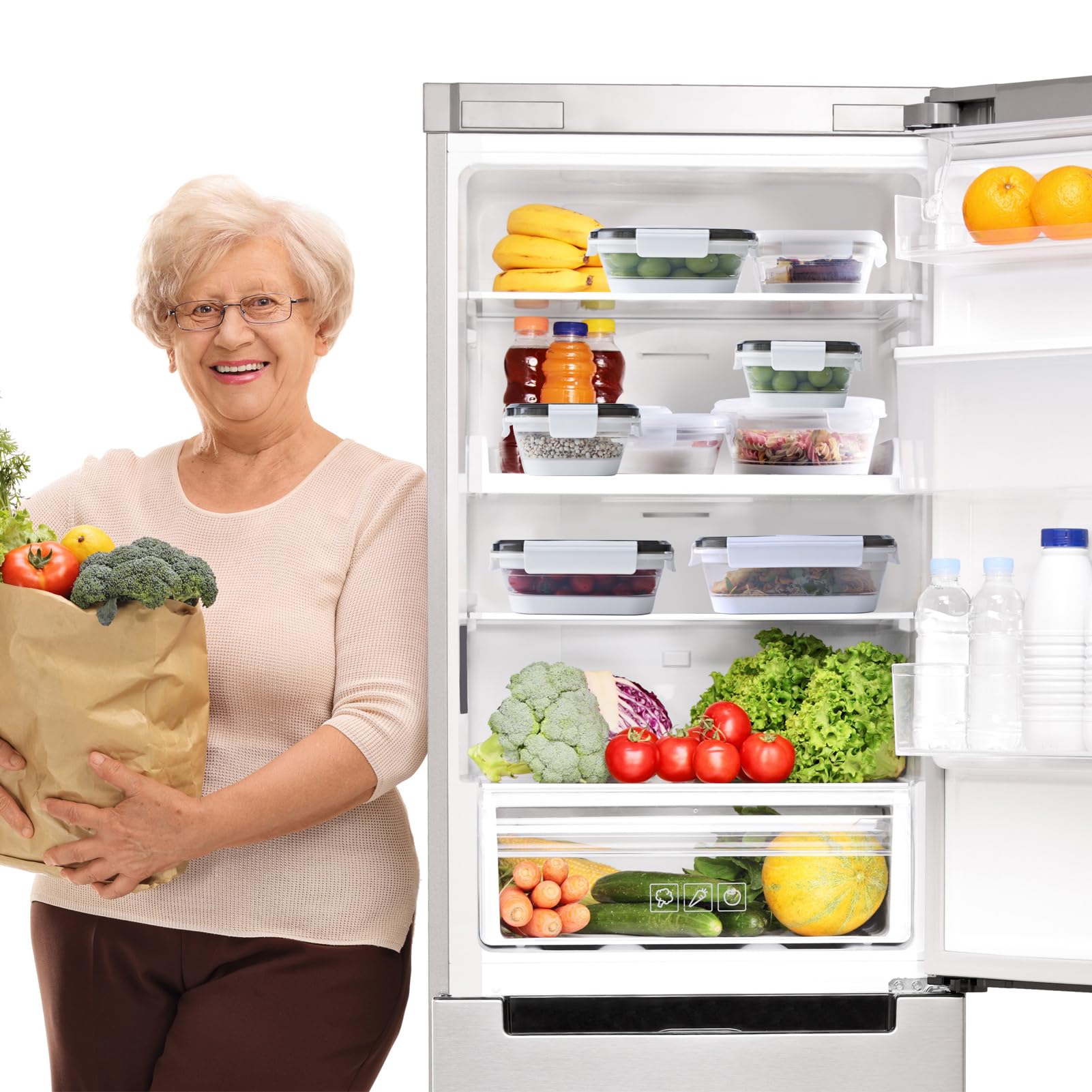 Contenedores plegables para almacenamiento de alimentos con tapa, juego de 4, aptos para microondas, congelador, lavavajillas, sin BPA, a prueba de fugas (rectangulares)