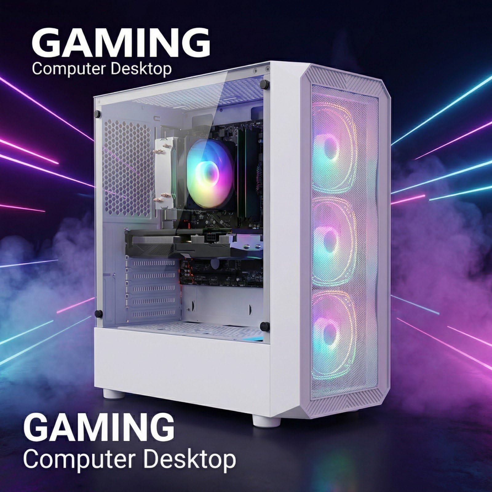 STGsivir Gaming PC, Ryzen 7 5700X, RTX 2060S 8G, 16G DDR4, 1T SSD | Gaming Computer für Streaming,Videobearbeitung,Hausaufgaben, bis zu 4.6 GHz, WLAN 6, BT 5.0, 4K,HDMI,DP, Win11 Pro, ARGB
