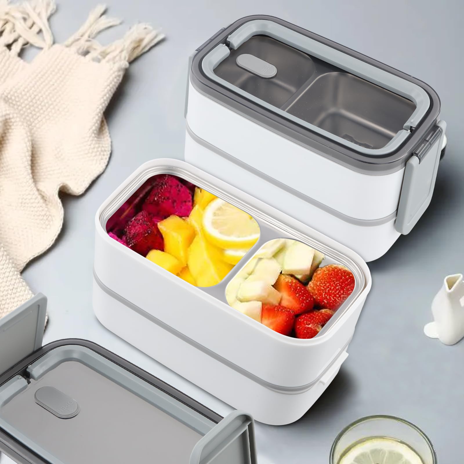 Edelstahl-Bento-Box, 1.530,9 G – Doppelschichtig, Auslaufsicher, Mikrowellengeeignet