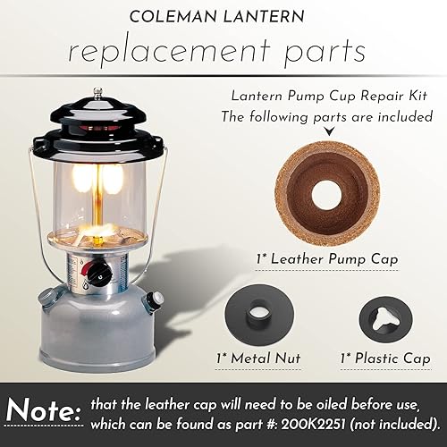 Miniatura 2 de 3000005094 Kit de repuesto para bomba de estufa Coleman Lantern con tapa de bomba de cuero, tuerca de metal y tapa de plástico para sello de aire