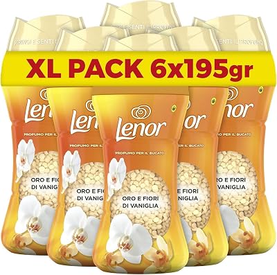 Lenor Profumatore Bucato Lavatrice, Perle Profumate,Oro e Fiori Di Vaniglia, Maxi Formato 6 x 195g, Intensificatore Di Profumo