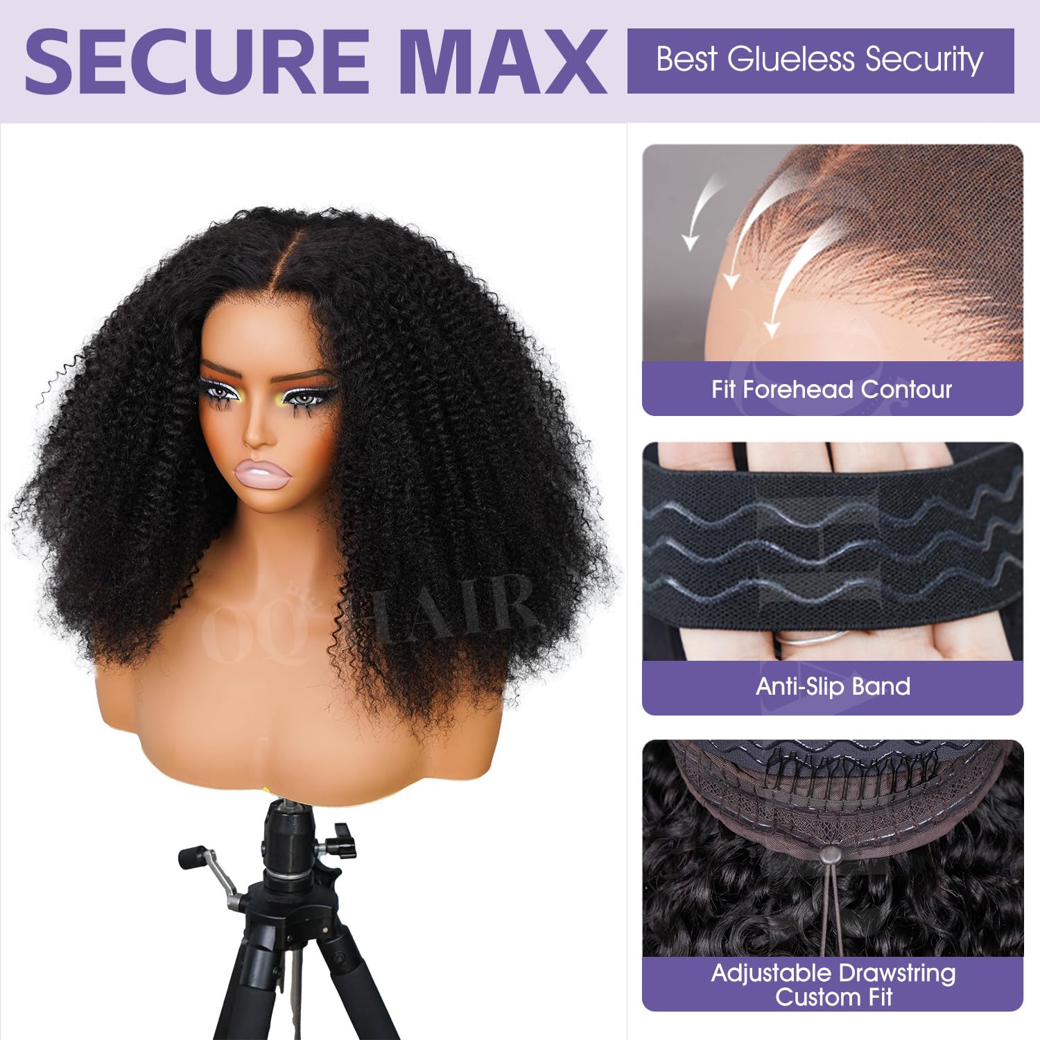 OQ HAIR 6X9 Afro Curly Human Hair Wigs 100% Unprocessed Kinky Curly Glueless Wigs Pre Cut Pre Plucked Transparent Lace Frontal 180% Density Drawstring Wigs Wear and Go for Women 22 Inch