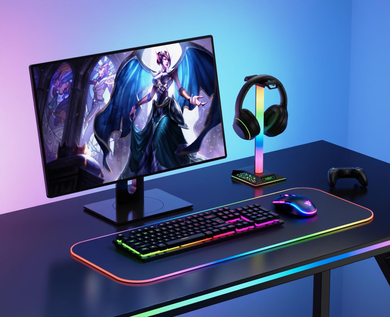 Supporto per cuffie da gioco RGB, supporto per cuffie a LED con 10 modalità di illuminazione, supporto per cuffie per ragazzi, accessori da gioco da scrivania per PC, regali per giocatori