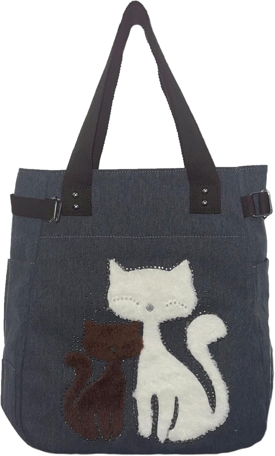 Valentoria Canvas Tote Handbag for Women Cute Cat Embroidery Shoulder Purse Large Zipper Travel Work Shopping Grocery Bags