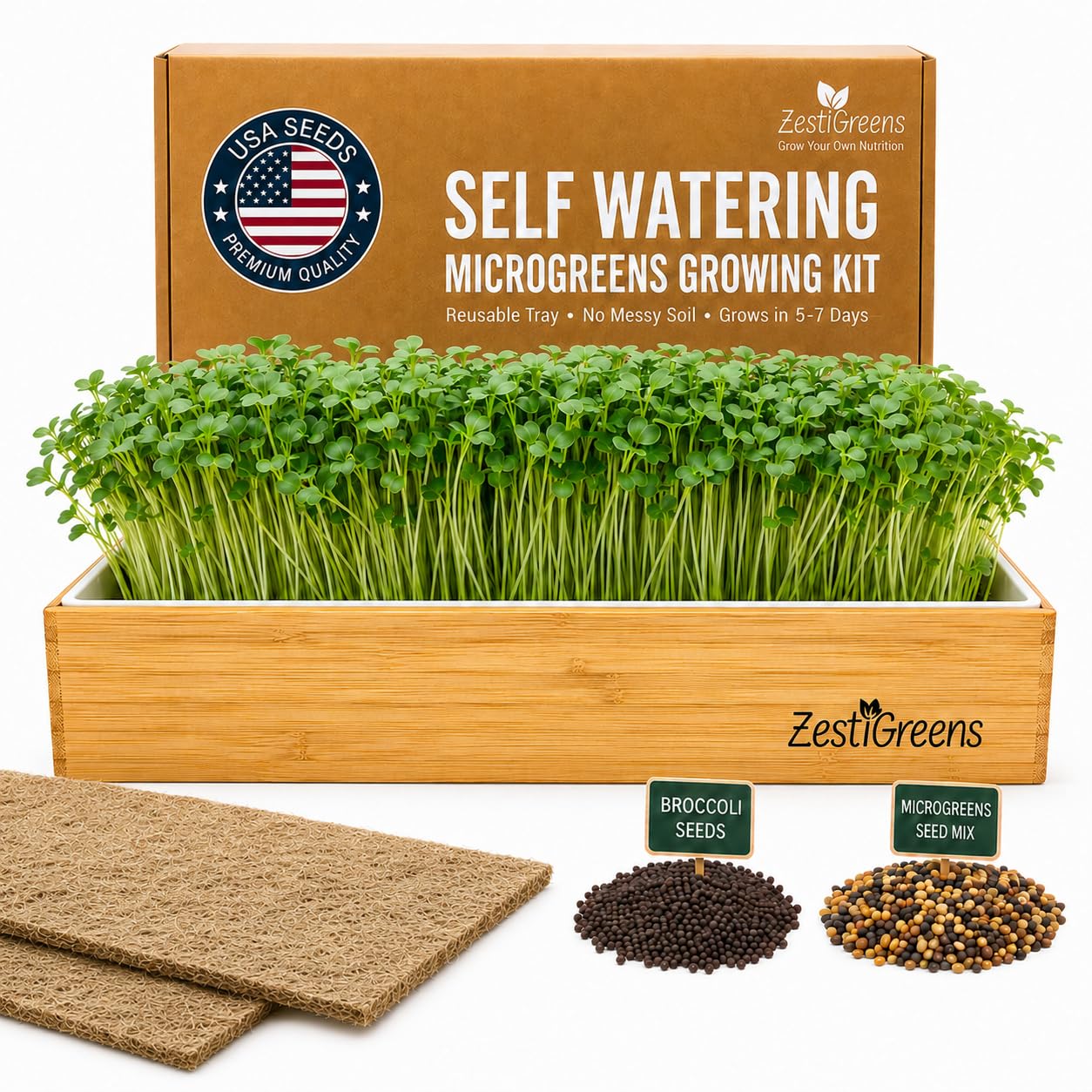 Microgreens Growing Kit Self Watering - Includes Microgreens Tray, Microgreens Seeds, Mats and Bamboo Surround. No Soil Needed. Easy to Set up. Sprouting Kit that water once. Guaranteed to Grow.-image-19