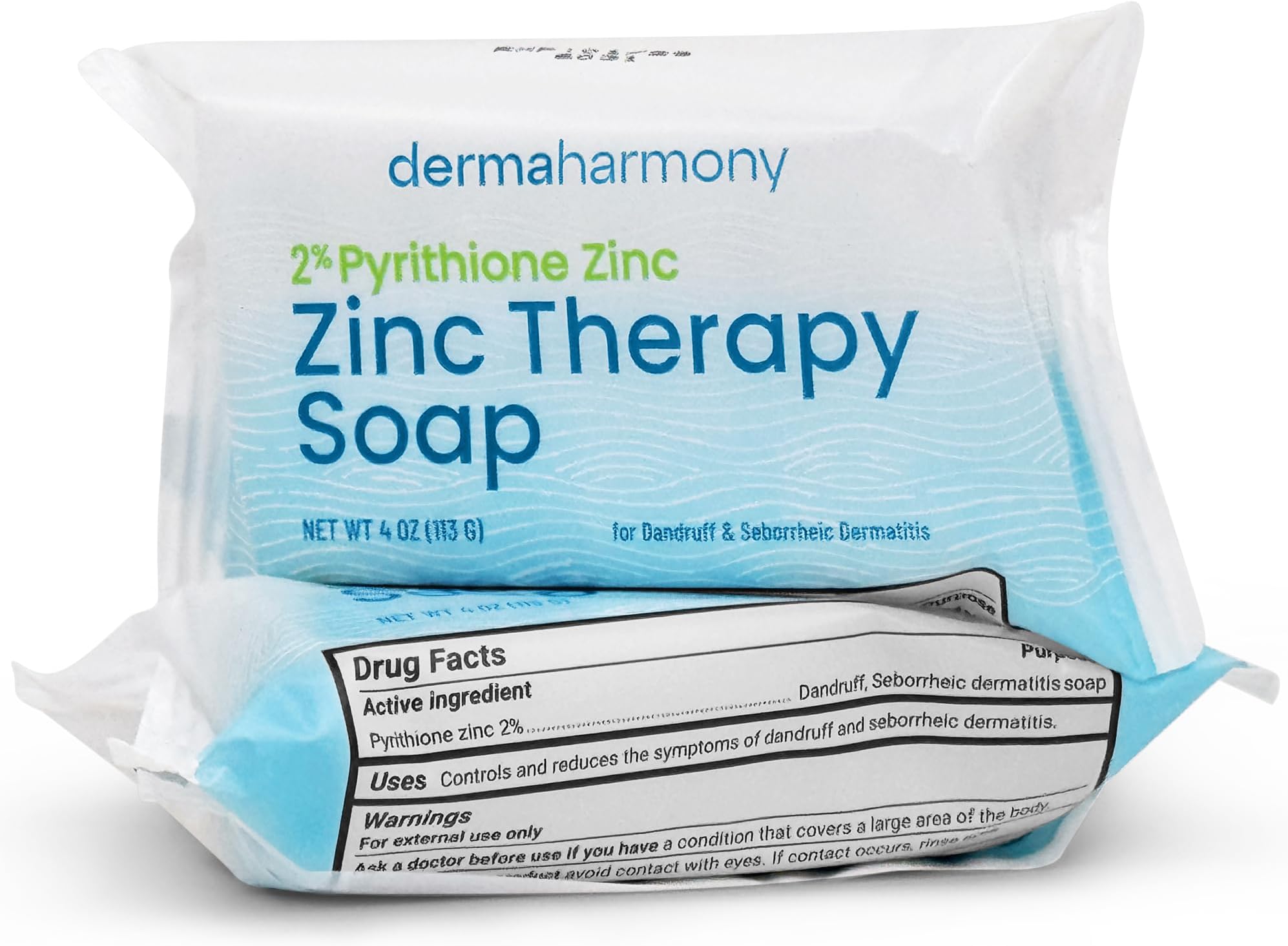 Dermaharmony Set of 2 2% Pyrithione Zinc (ZnP) Bar Soap 4 oz - Crafted for Those with Skin Conditions - Seborrheic Dermatitis, Dandruff, etc.