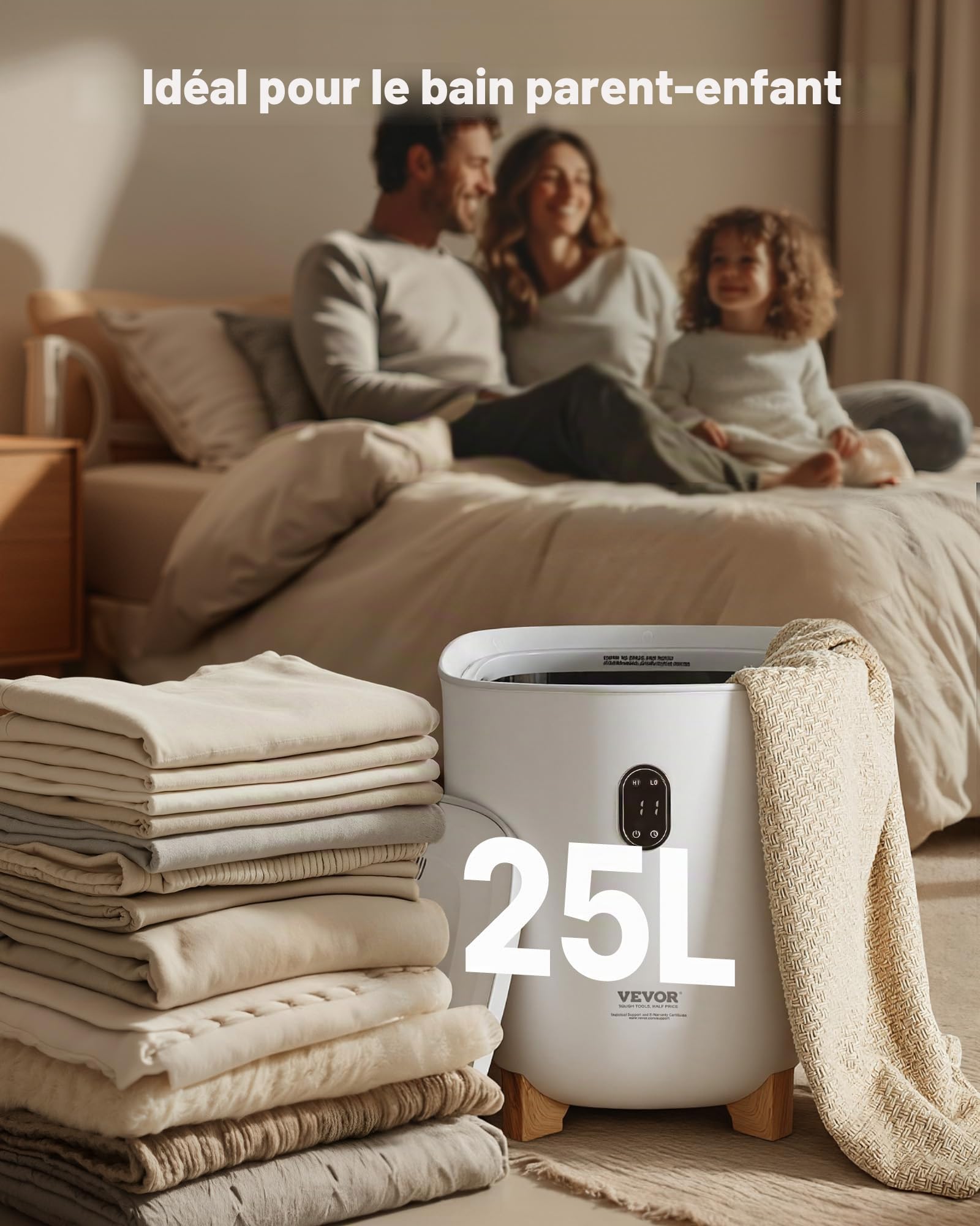 VEVOR Sèche Serviettes 25 L, Chauffe Serviettes avec Écran LED et Colonnes Chauffantes Inférieures, Seau Chauffe Serviettes Intelligent avec Minuterie Réglable Arrêt Auto, pour Couvertures Peignoirs
